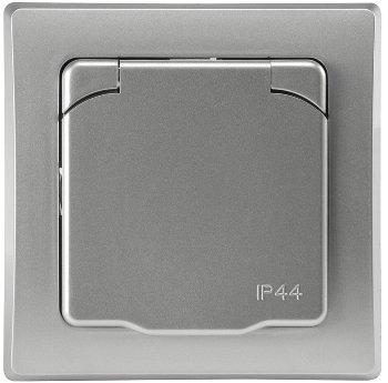 DELPHI Schutzkontakt-Steckdose IP44, 250V~/ 16A, inkl. Rahmen, UP, silber