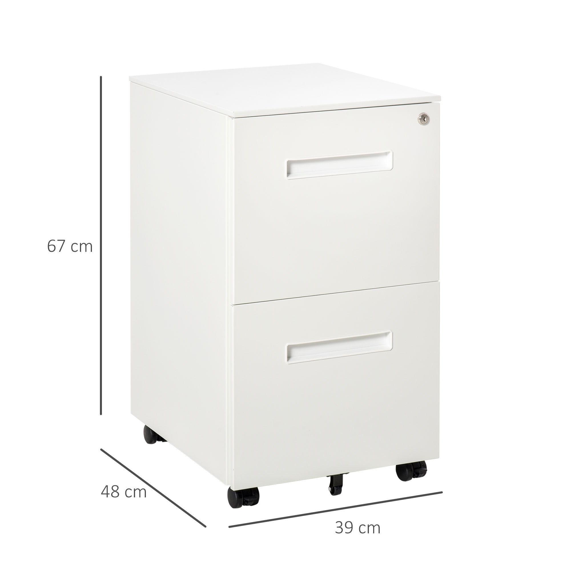 Rollcontainer, Aktenschrank, Trennwand, zentral abschließbar, Stahlgehäuse, 5 Räder, weiß, 39 x 48 x 67 cm