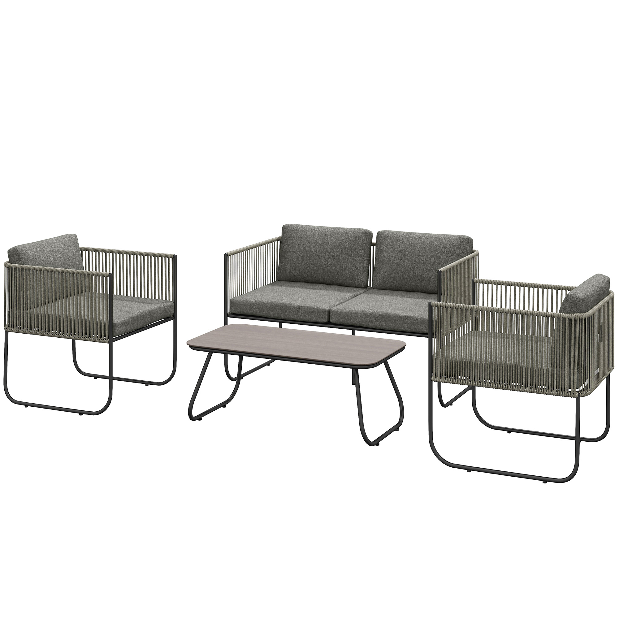 Gartenmöbel Set aus Polyrattan Lounge-Set mit Sofa Sessel Tisch Kissen wetterfest 116 x 60 x 69 cm Braun+Dunkelgrau