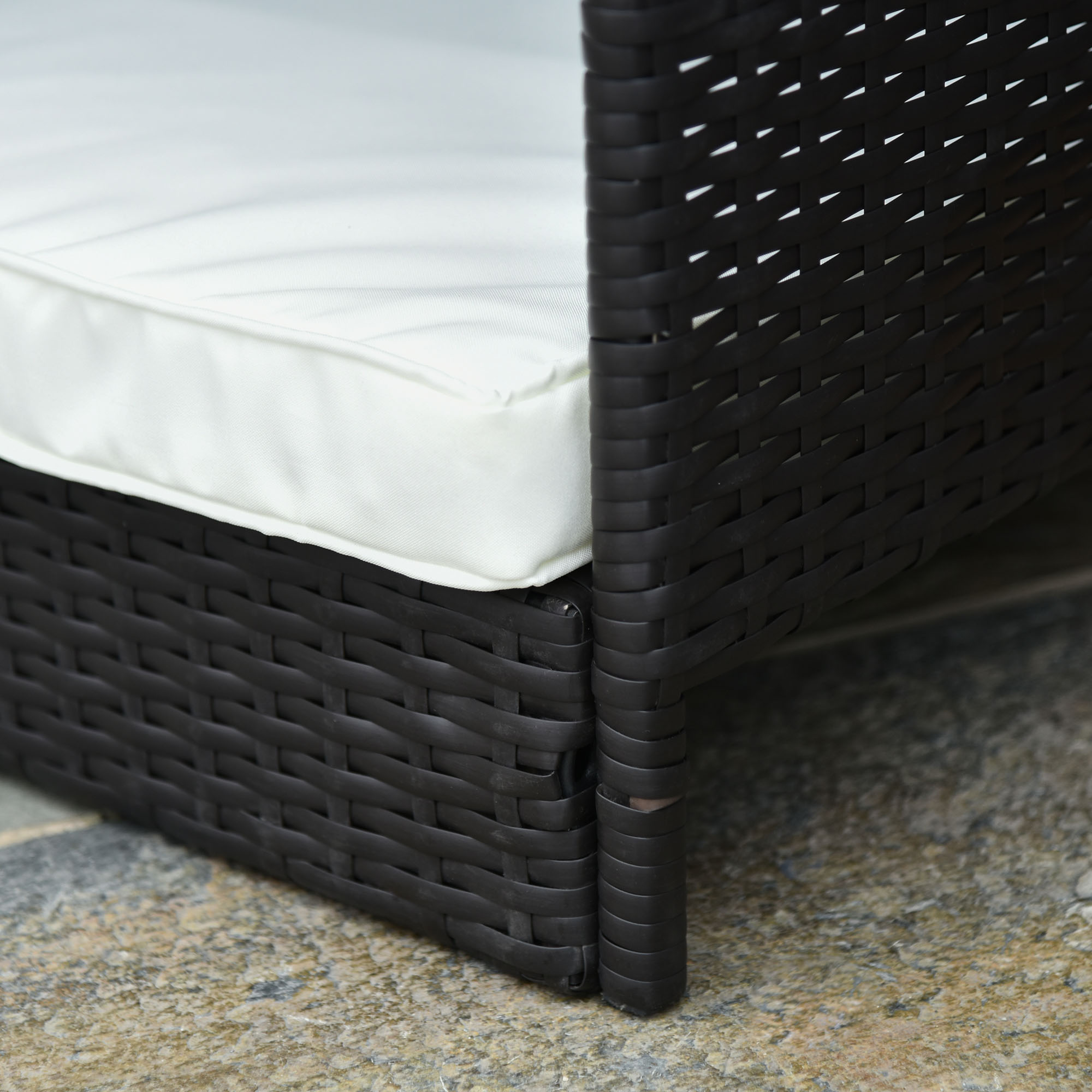 Rattan Hundeliege Outdoor mit Dach, erhöhtes Hundebett für kleine und mittelgroße Hunde, Kühlendes Haustierliege mit Metallrahmen, Kissen für Draußen, 69 x 98 x 70 cm, Kaffee-Braun