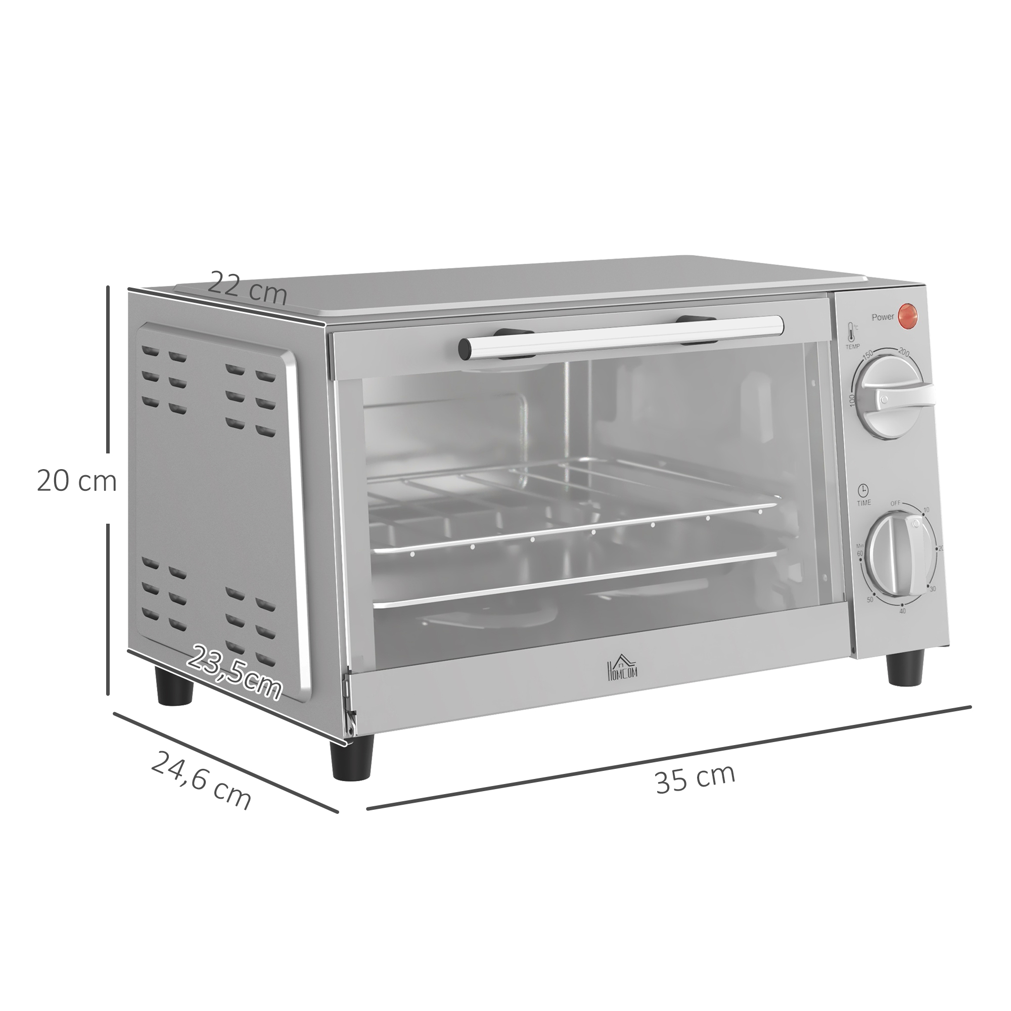 Minibackofen, 9 L Mini-Ofen mit Backblech, Grillrost, mit einstellbarer Temperatur und Garzeit, Edelstahl, Silber