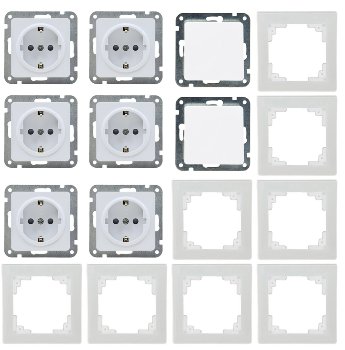 DELPHI Starter-Kit, 16-teilig, weiß, 6x Steckdose, 2x Schalter, 8x Rahmen
