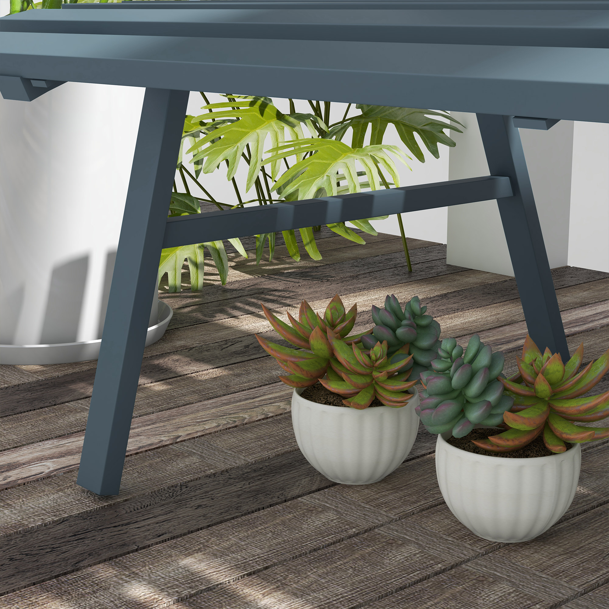 Gartenbank Sitzbank Parkbank, Lattendesign, wetterbeständig, Aluminium, 123 x 67 x 79 cm, Blau