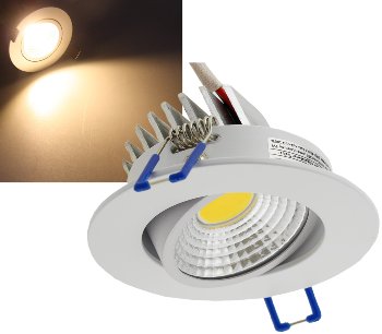 LED-Einbauleuchte "COB-5", 5W, 420lm, ALU, 3000K, 95°, Ø85xT47mm, Rahmen weiß LED-Einbauleuchte "COB-5", 5W, 420lm, ALU, 3000K, 95°, Ø85xT47mm, Rahmen weiß