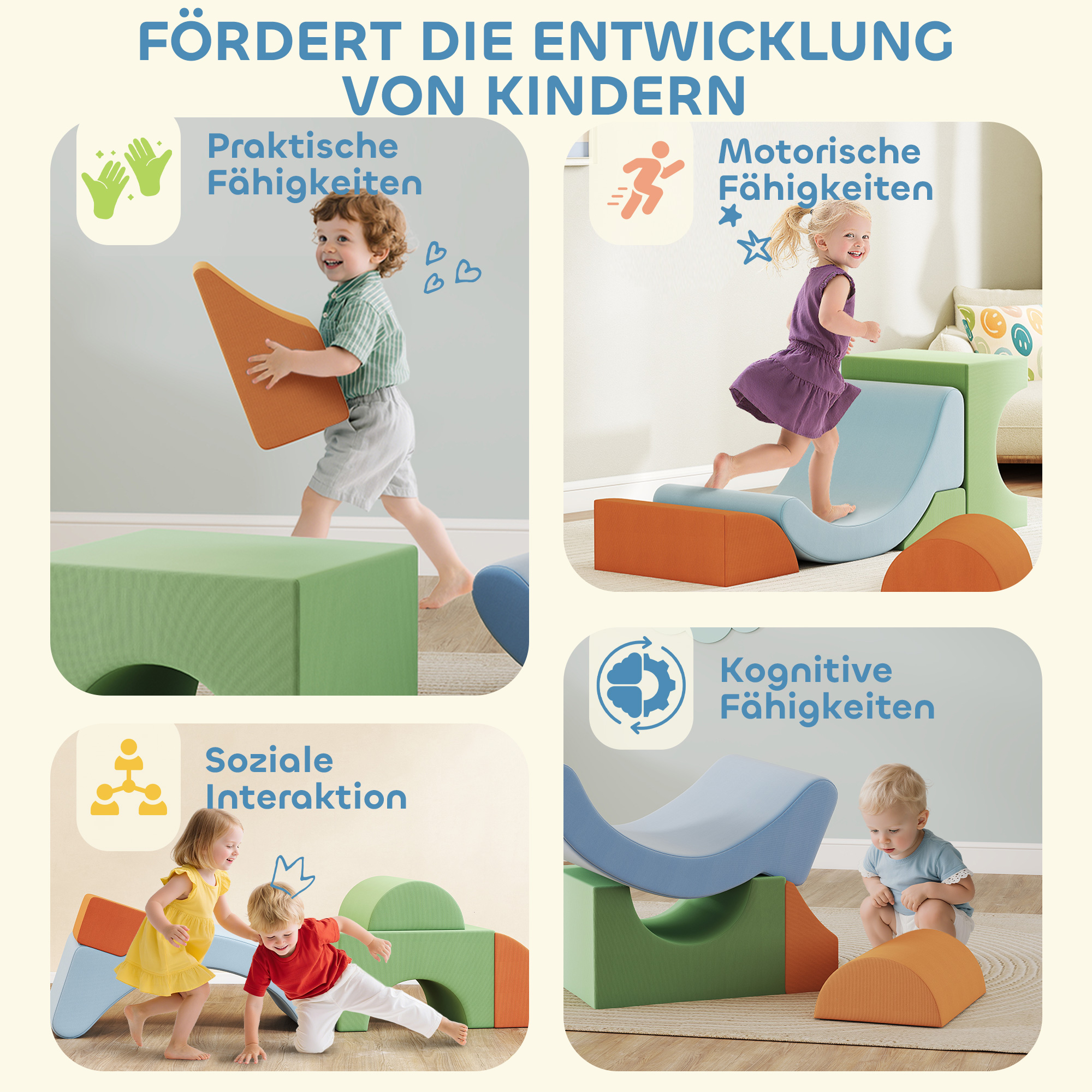 5-teiliges Softbaustein-Set für Kleinkinder, zum Klettern, Krabbeln, Bauen, leichtes Gewicht, Cord, Schaumstoff, Bunt
