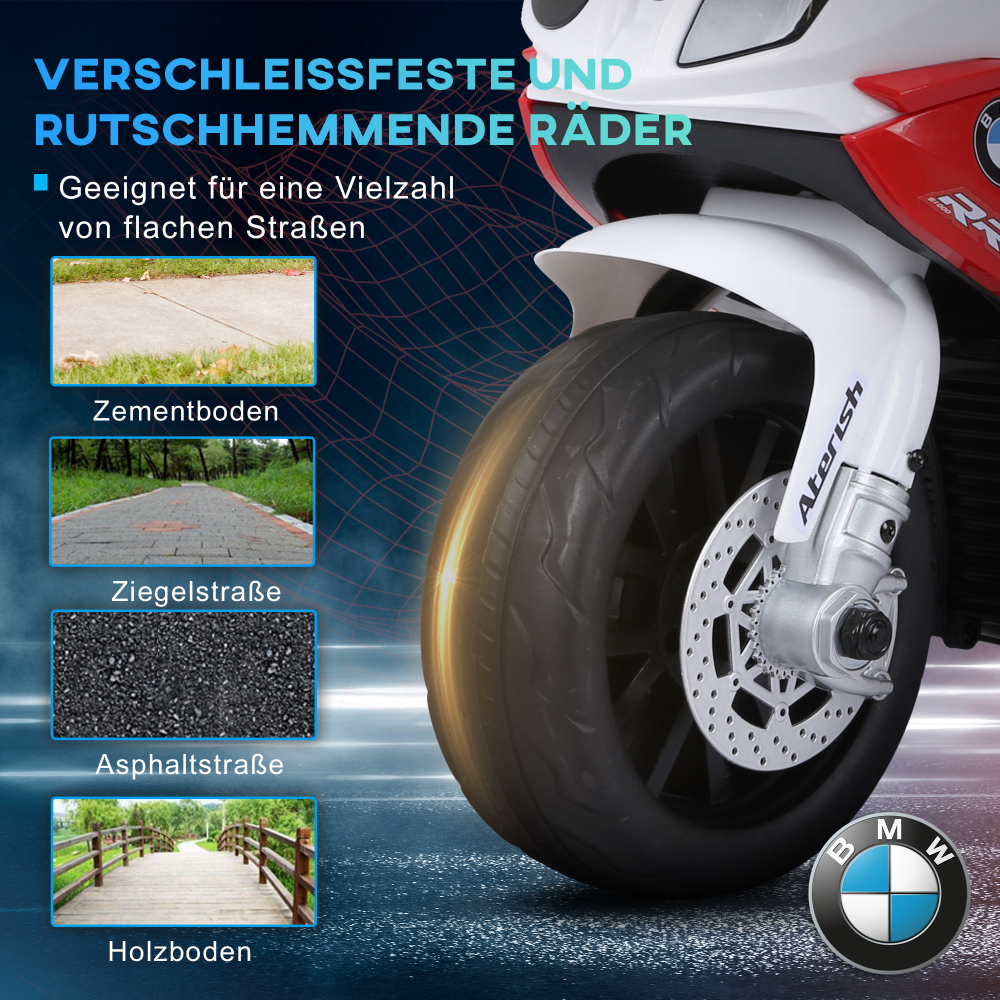 Elektro Kindermotorrad BMW S1000RR Elektromotorrad mit Musik, Scheinwerfer, Kinder Elektro Motorrad für Kinder von 18-36 Monaten Rot