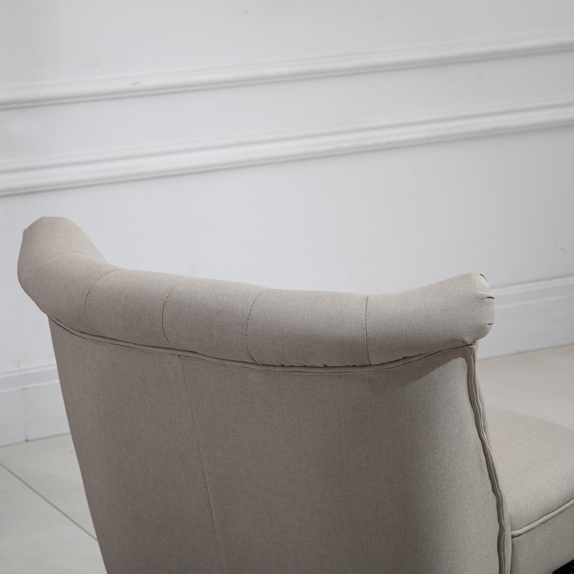 Relaxsessel Vintage Ruhesessel Relaxstuhl Polstersessel Esszimmerstuhl Leinenbezug Holzgestell Beige+Schwarz 67 x 67 x 78 cm