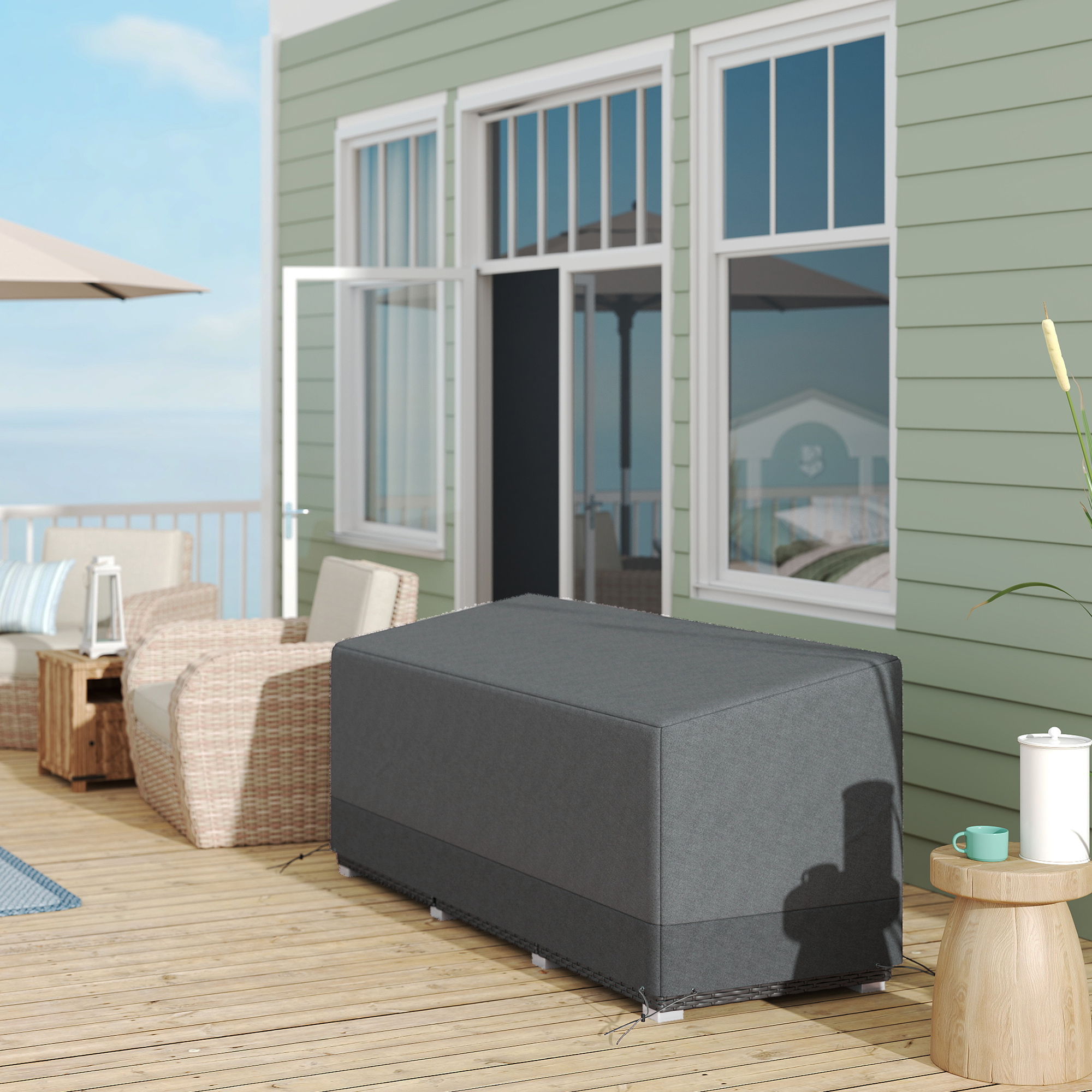 Schutzhülle für Gartenmöbel Winterfest Wasserdicht Abdeckung Anti-UV 600D Oxford Gewebe 190,5 x 72 x 76cm Hellgrau