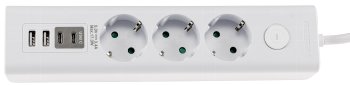 Steckdosenleiste mit Ladebuchsen für USB, USB-A /USB-C,3-fach, weiß, 1,5m Kabel