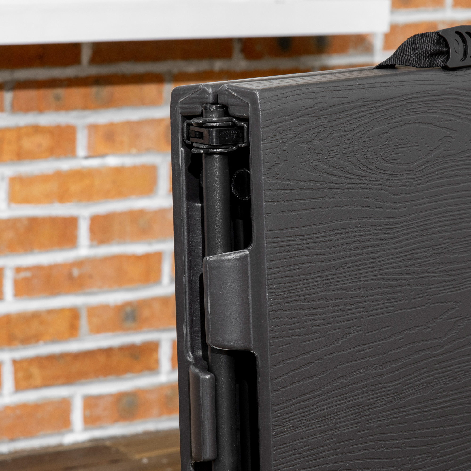 Outdoortisch, Gartentisch, für 4 Pers,, klappbar, höhenverstellbar, Holzoptik, grau+schwarz, 118 x 60 x 74 cm