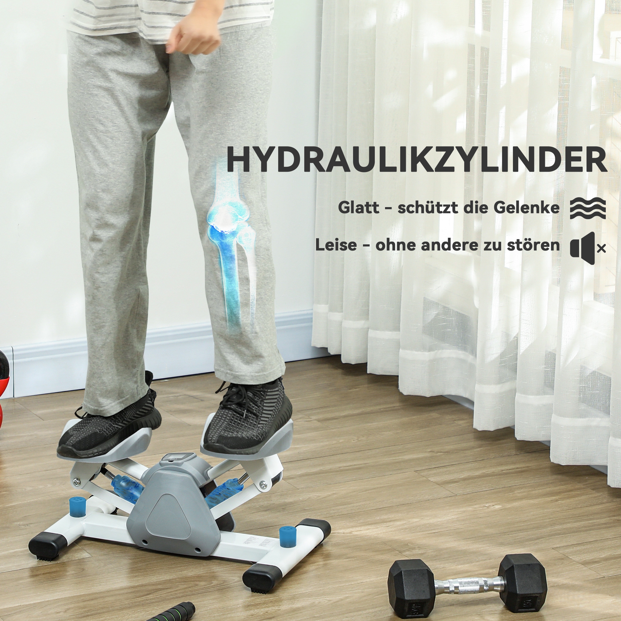 Mini-Stepper, Step-Maschine für Workouts und Fitness-Übungen, mit LCD-Monitor und rutschfesten Pedalen, Grau