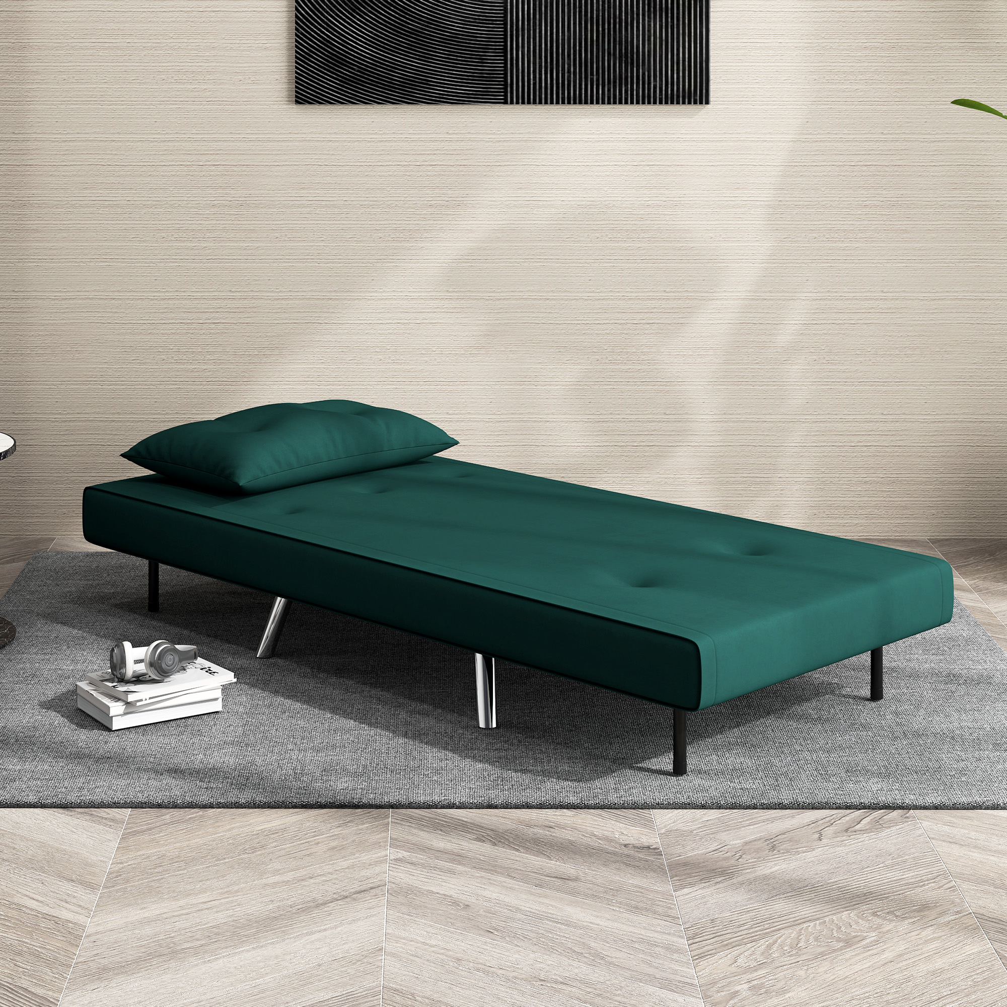 Liegesessel Sessel mit Liegefunktion Schlafsessel, Knopfheftung, Leinenoptik, 77 cm x 88 cm x 83 cm, Grün