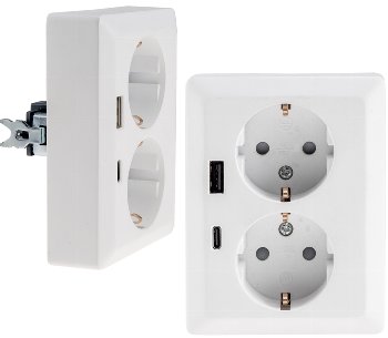 MILOS Schutzkontakt-Steckdose 2-fach, 250V~/ 16A, 1x UP, USB A+C/PD, weiß matt MILOS Schutzkontakt-Steckdose 2-fach, 250V~/ 16A, 1x UP, USB A+C/PD, weiß matt