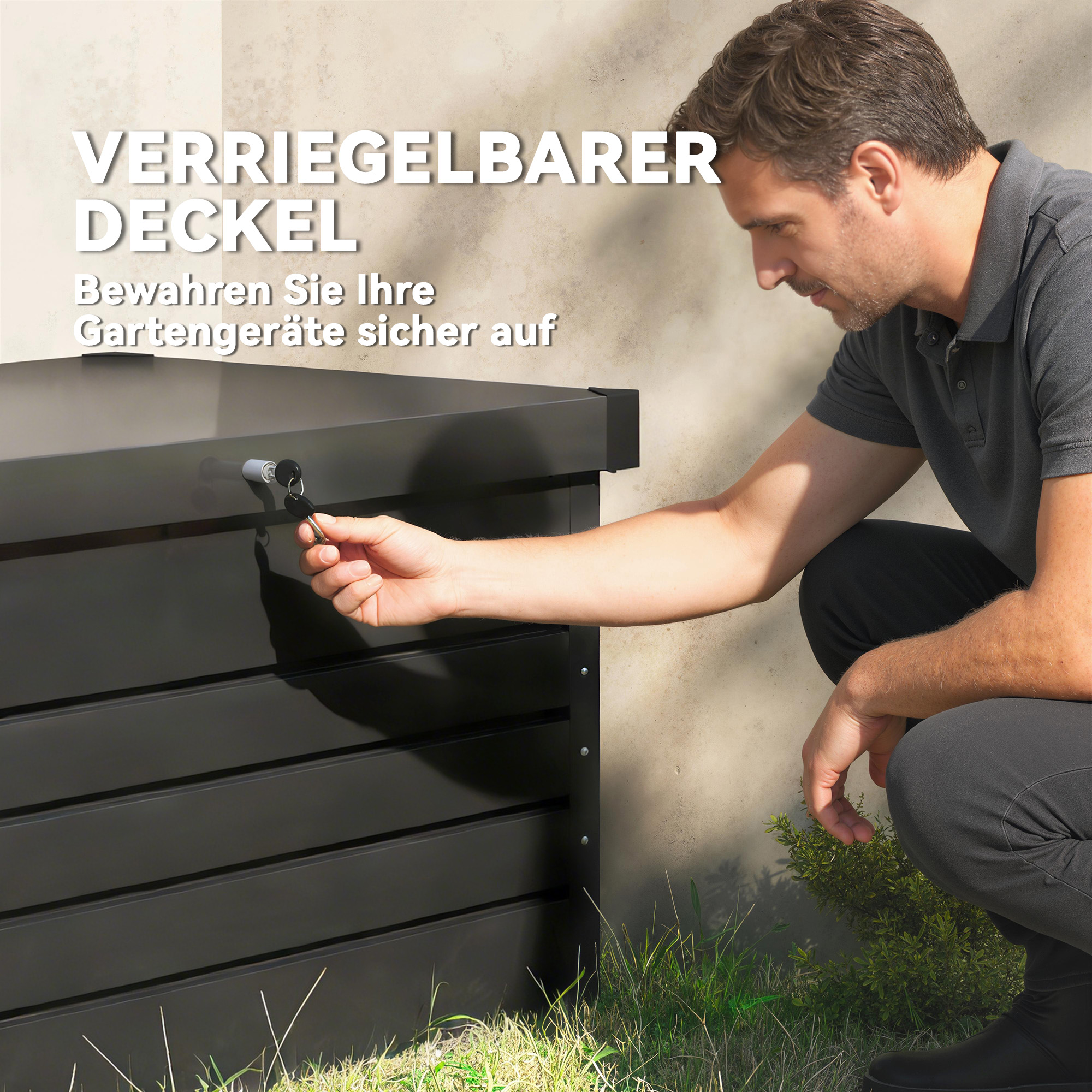 Gartenbox Metall 450L Kissenbox mit doppelwandig Deckel 120 x 61 x 62?cm Wasserdicht Abschließbar Grau