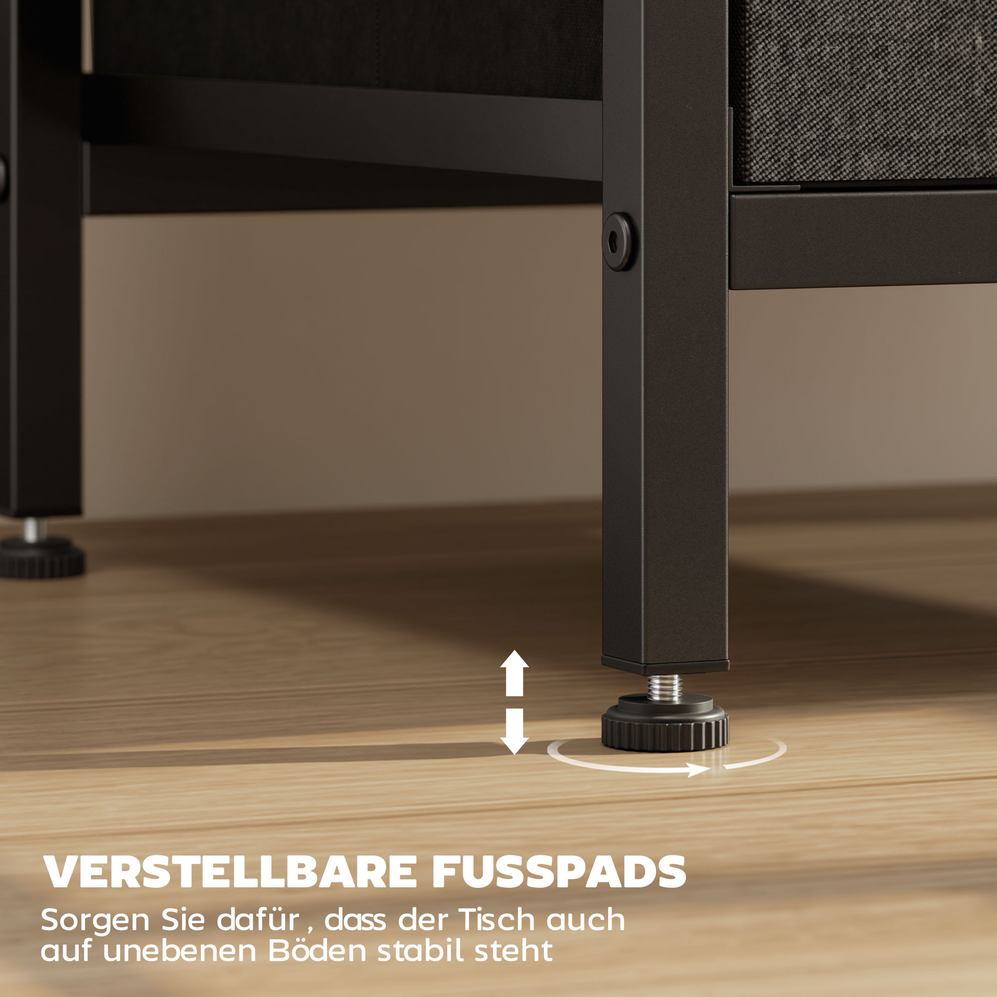 Couchtisch Beistelltisch mit Ladestation, Stahlrahmen, USB-C-Anschlüssen, Schubladen, Haken, 40cm x 30cm x 60cm Schwarz