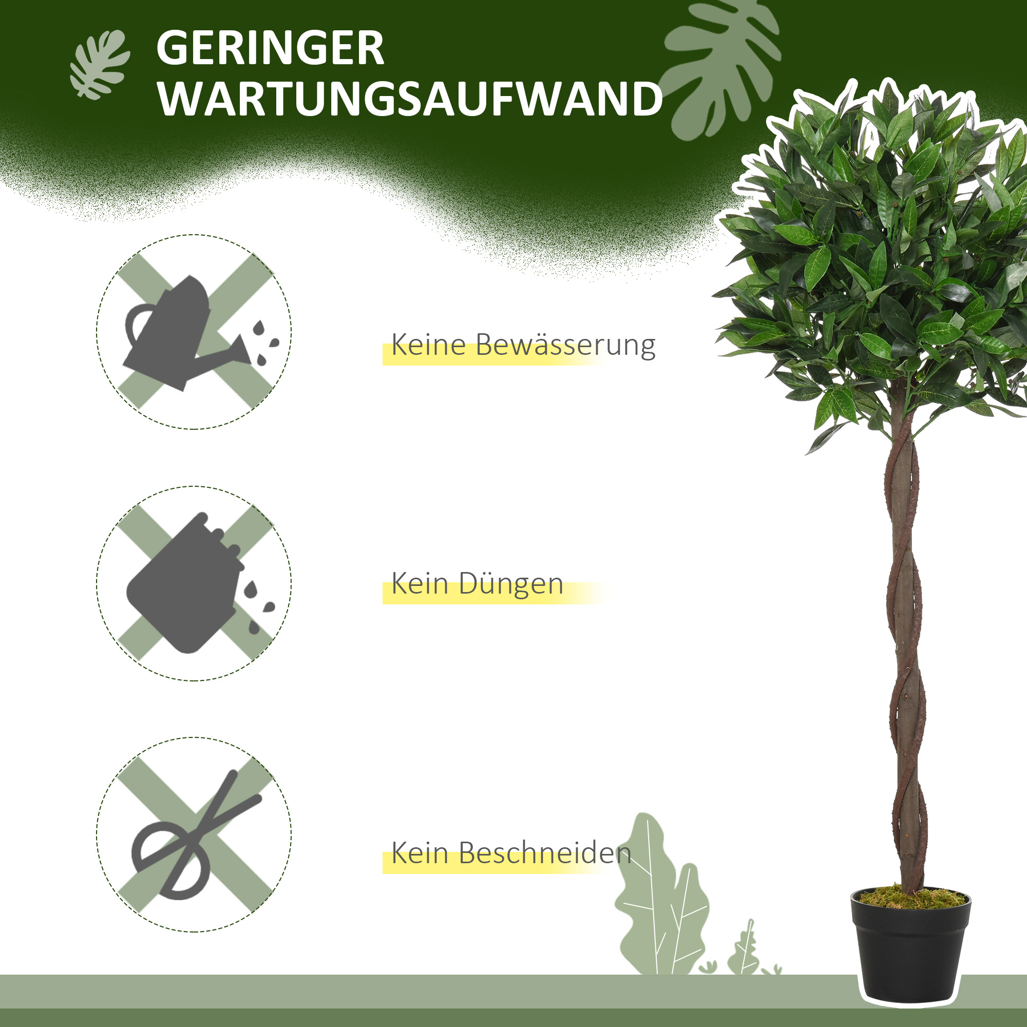 2er-Set künstlicher Lorbeerbaum, 120 cm, Kunstpflanzen im Zementtopf, Kunststoff-Pflanzen für drinnen und draußen, Grün