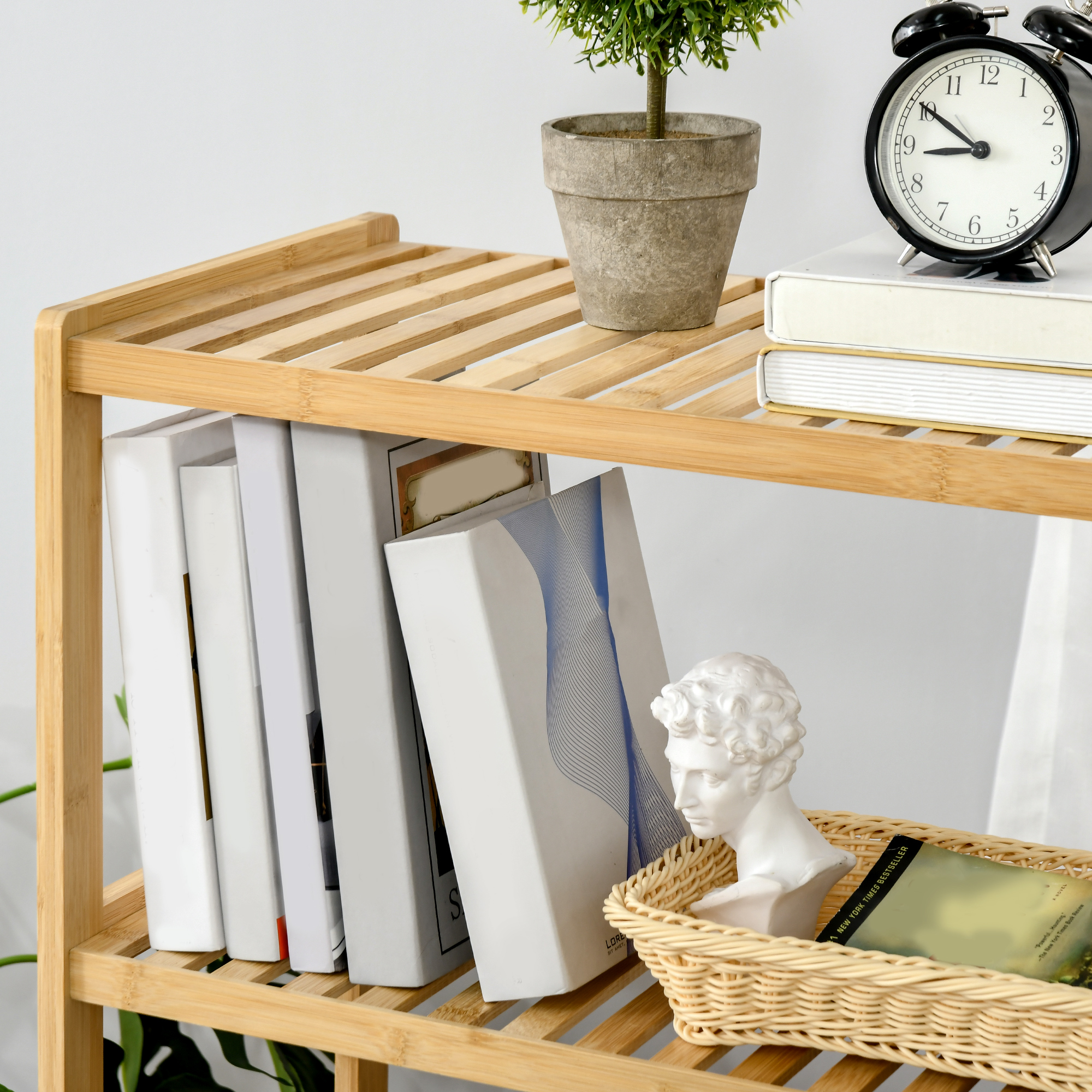 Standregal Bücherregal 4-stufiges Bambusregal Büroregal Lagerregal Aktenregal Küchenregal für Bad Küche Wohnzimmer Schlafzimmer Bambus Natur 62 x 33 x 112 cm