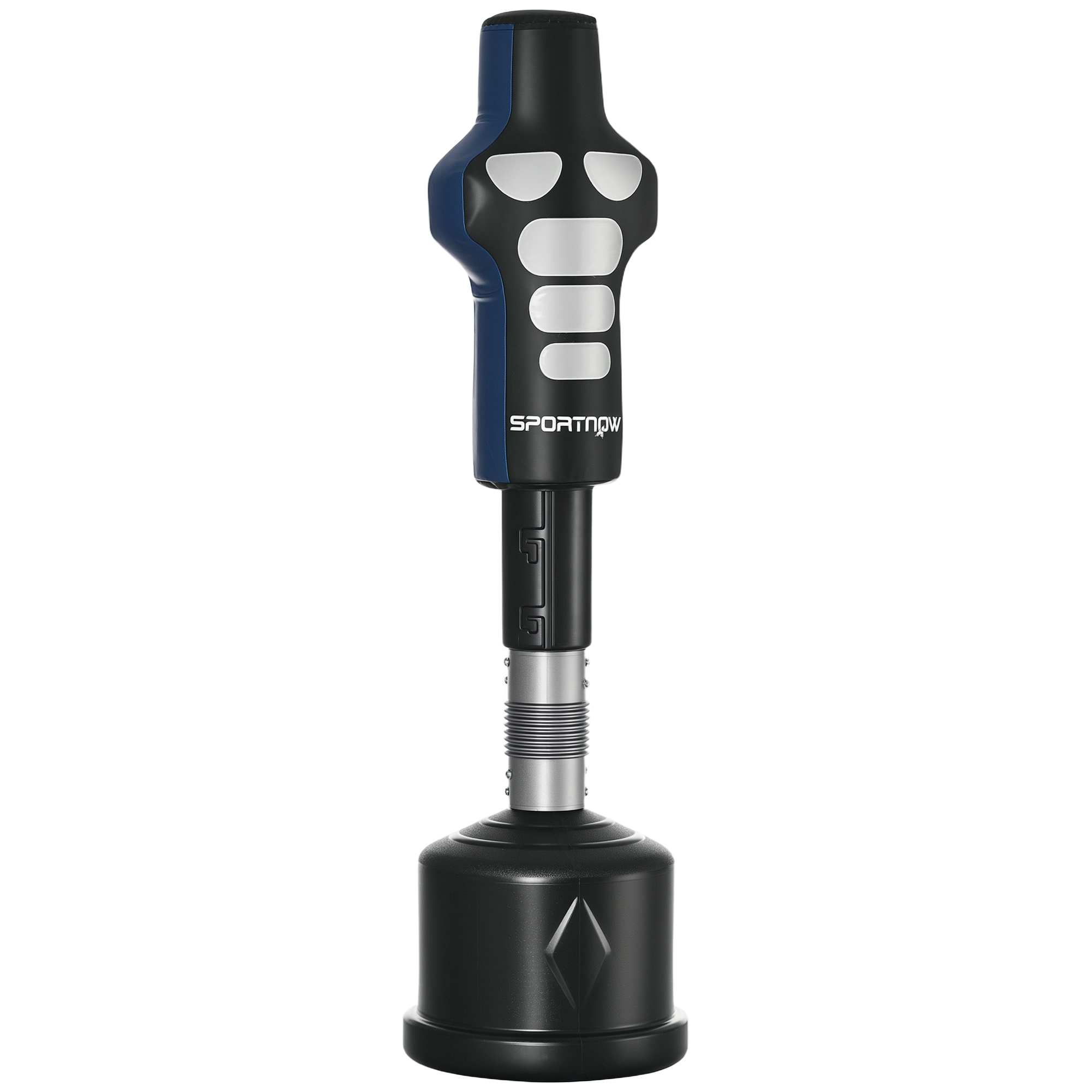 Boxdummy, freistehend, höhenverstellbar, schwerer Standfuß, Kunstleder, schwarz+grau+blau, 55 x 55 x 178-207 cm