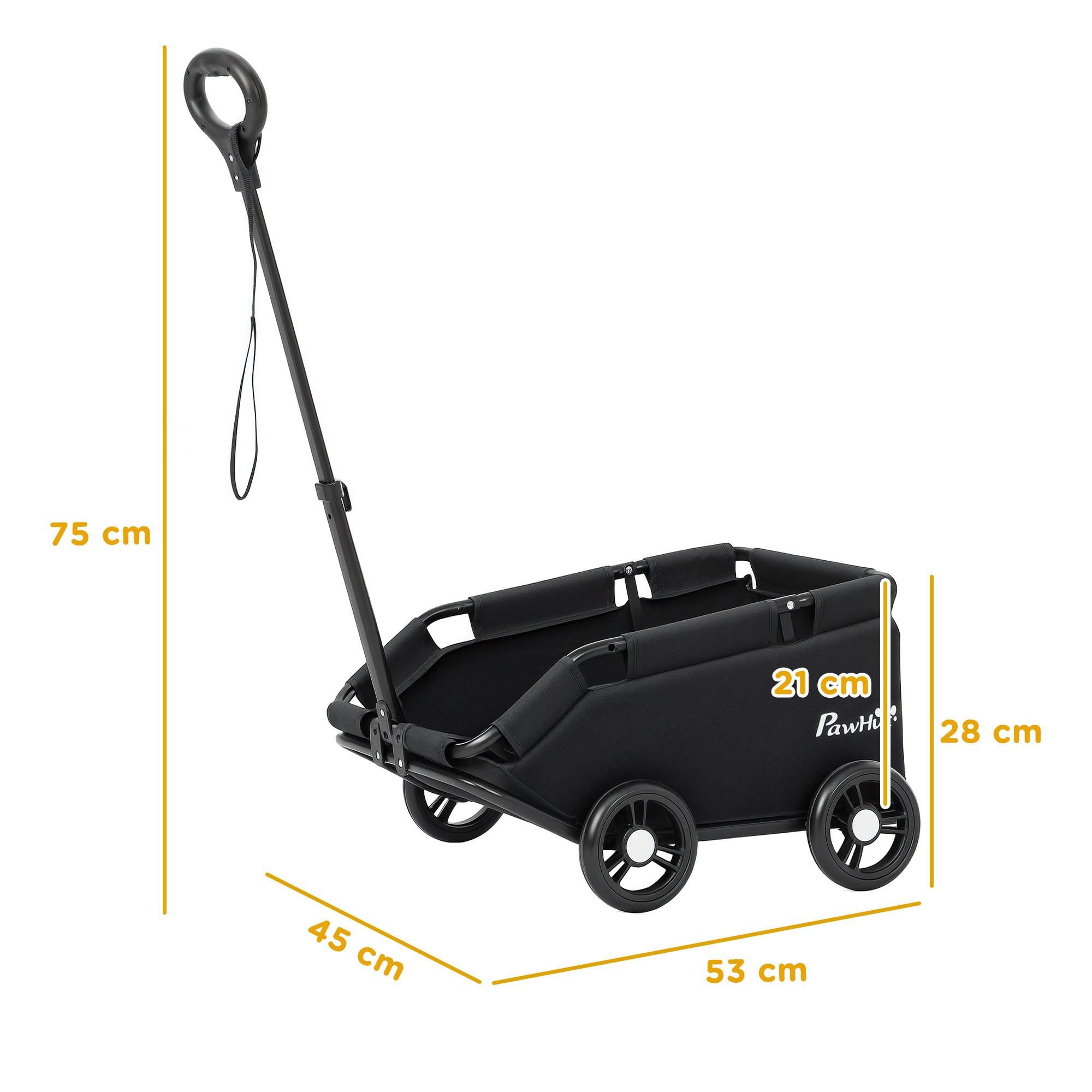 Hundewagen, klappbarer Hundebuggy für Zwergenhunde bis zu 4 kg, zusammenklappbarer Katzenbuggy mit Griffstange, waschbarem Kissen, Sicherheitsleinen, Aufbewahrungstasche, 4 Räder, Schwarz