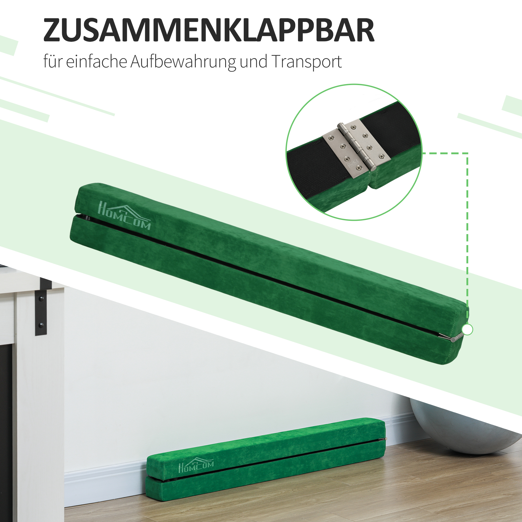 Faltbarer Schwebebalken, rutschfest, Wildlederbezug, robustes Holz, 210 x 10 x 6,5 cm, Blau