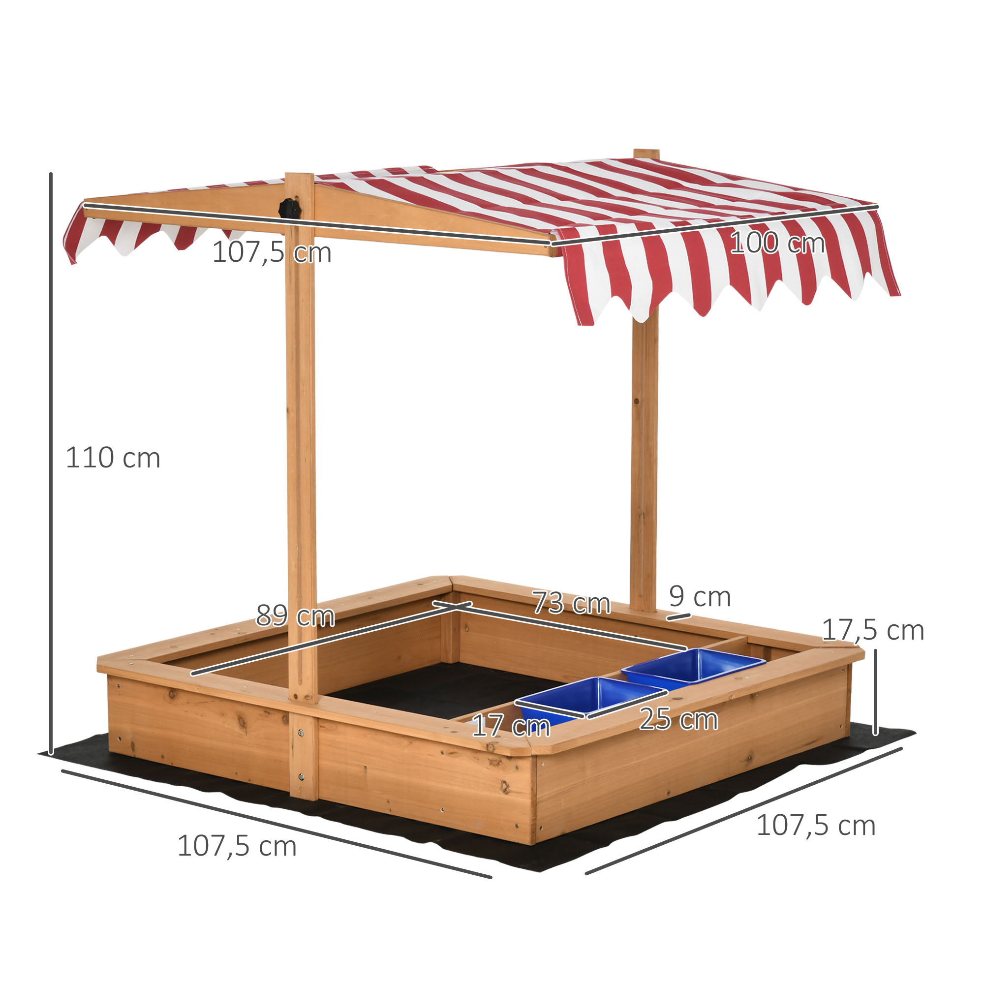 Sandkasten Sandkiste Holz Bodenloses Design Matsch-Bereich für Kinder 3-7 Jahre Sandkasten mit Abdeckung Dach für Garten Terrasse Strand Outdoor Gelb 107,5 x 107,5 x 110 cm