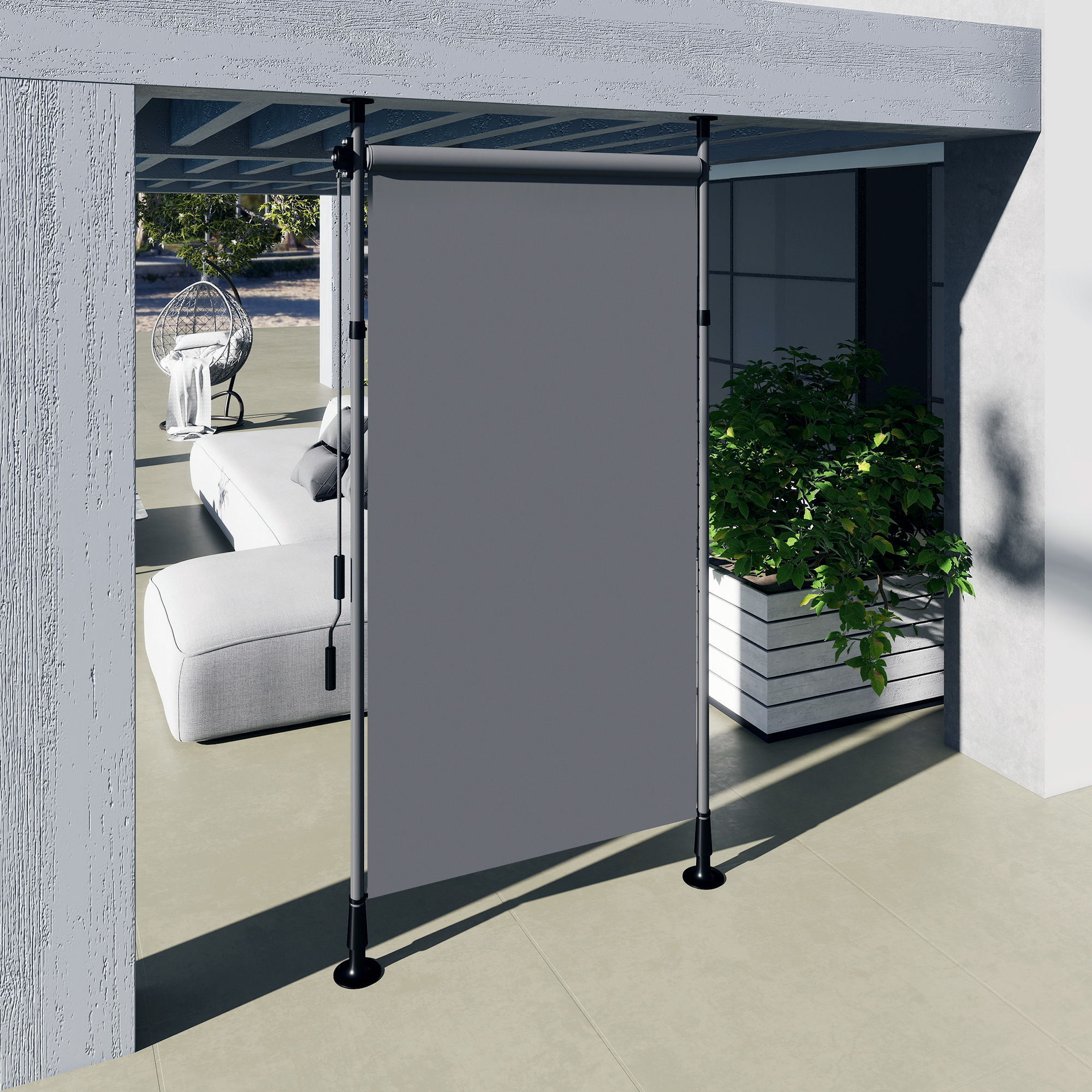 freistehende Markise, verstellbare Länge, Montage ohne Bohren, Aluminiumrahmen, 1,5 x 2,2-3,1 m, Dunkelgrau