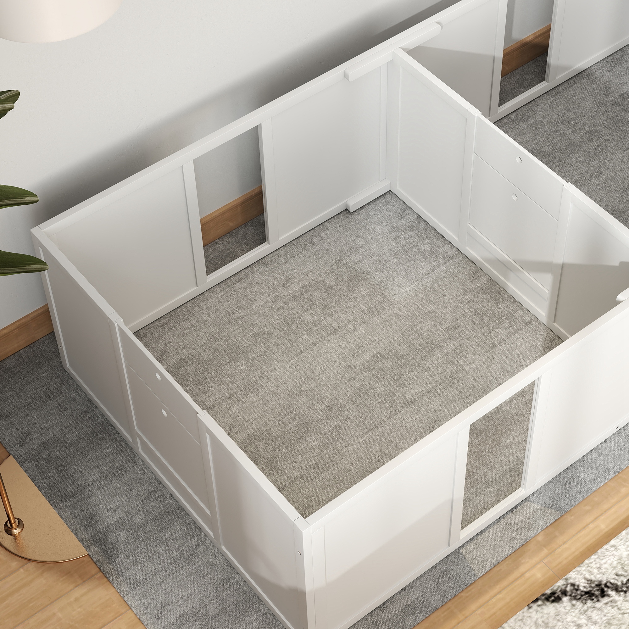 Wurfkiste für Welpen, teilbar in 2 Räume, Acrylfenster, 196 x 96 x 48 cm, Weiß