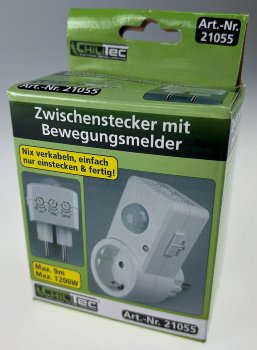 Zwischenstecker mit Bewegungsmelder, 120°, 9m Reichweite , 230V/1200W, weiß