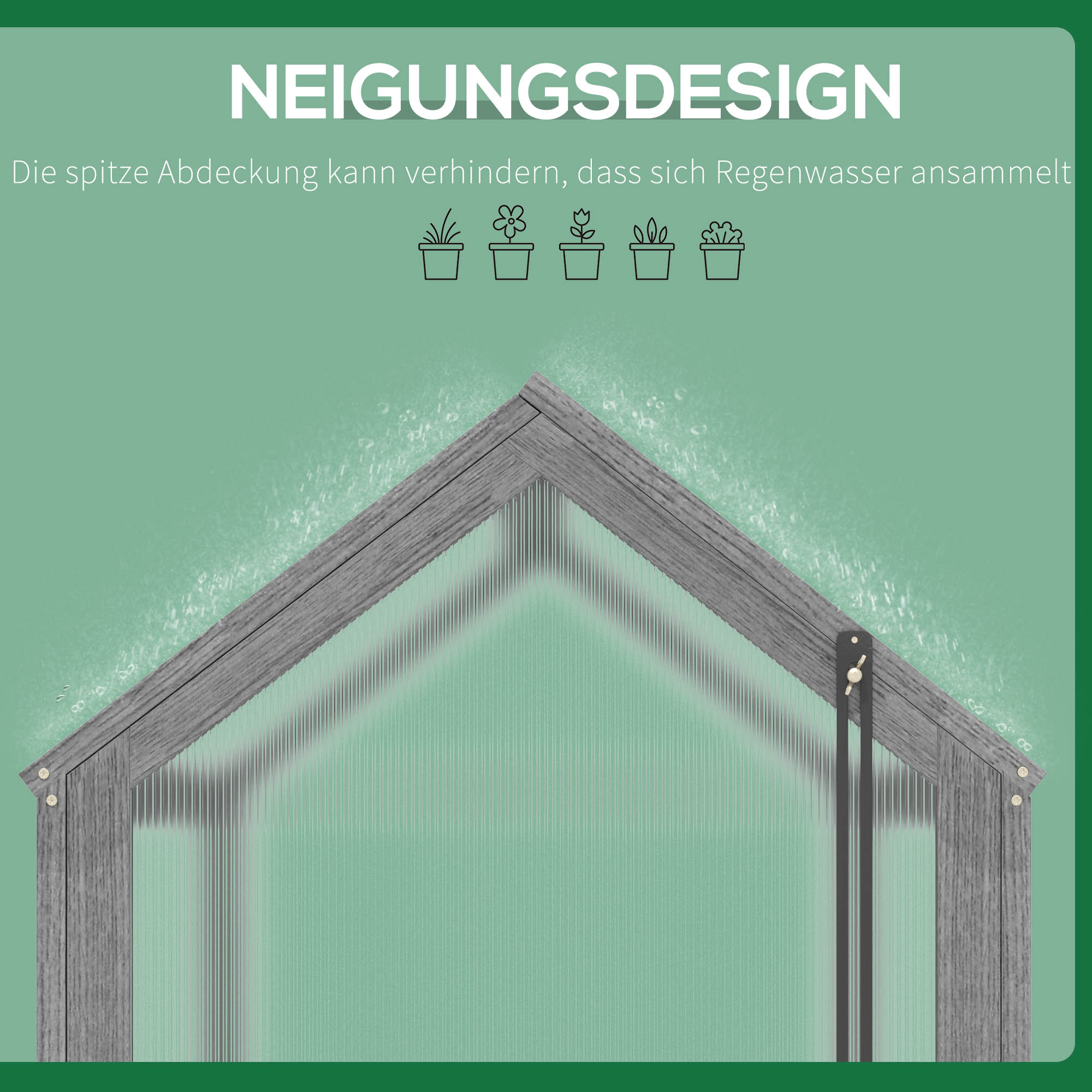 Mini-Gewächshaus, Kompaktes Pflanzenhaus aus Holz, Polycarbonat-Platten, Belüftungsöffnung, 90L x 52B x 49,5H cm, Grau