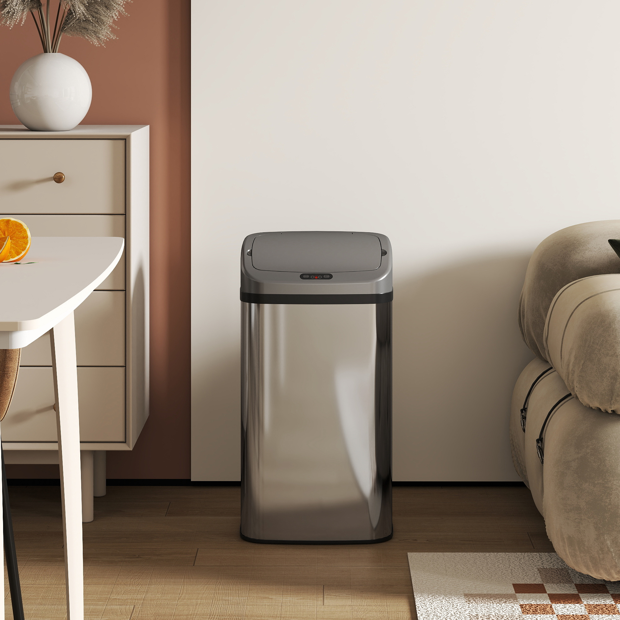 48 L Sensor-Mülleimer für Küche oder Büro, automatische Schließ-Funktion, Edelstahl, Silberton