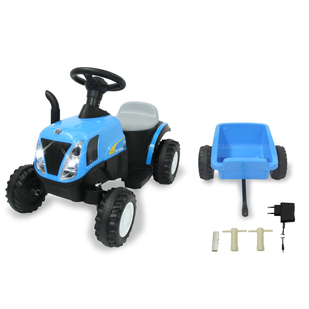 Kinderfahrzeug Traktor New Holland mit Anhänger blau