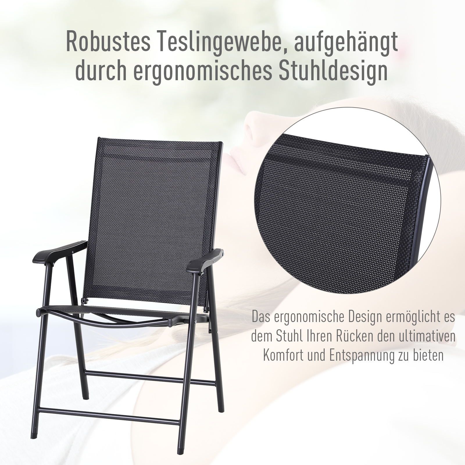 Klappstuhl mit Armlehne 2er Set Campingstuhl Angelstuhl Metall Schwarz 58 x 64 x 94 cm