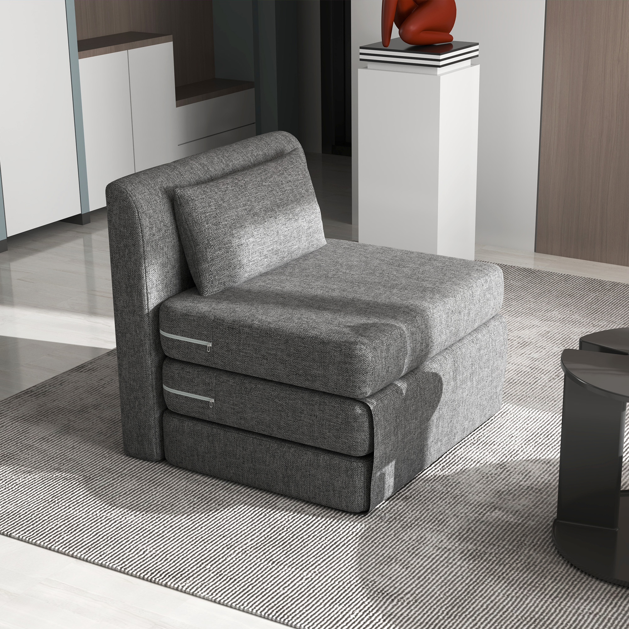 Schlafsessel, Gästematratze, 3-fach faltbar, kompakt, Metallrahmen, 80x75x74 cm, Grau