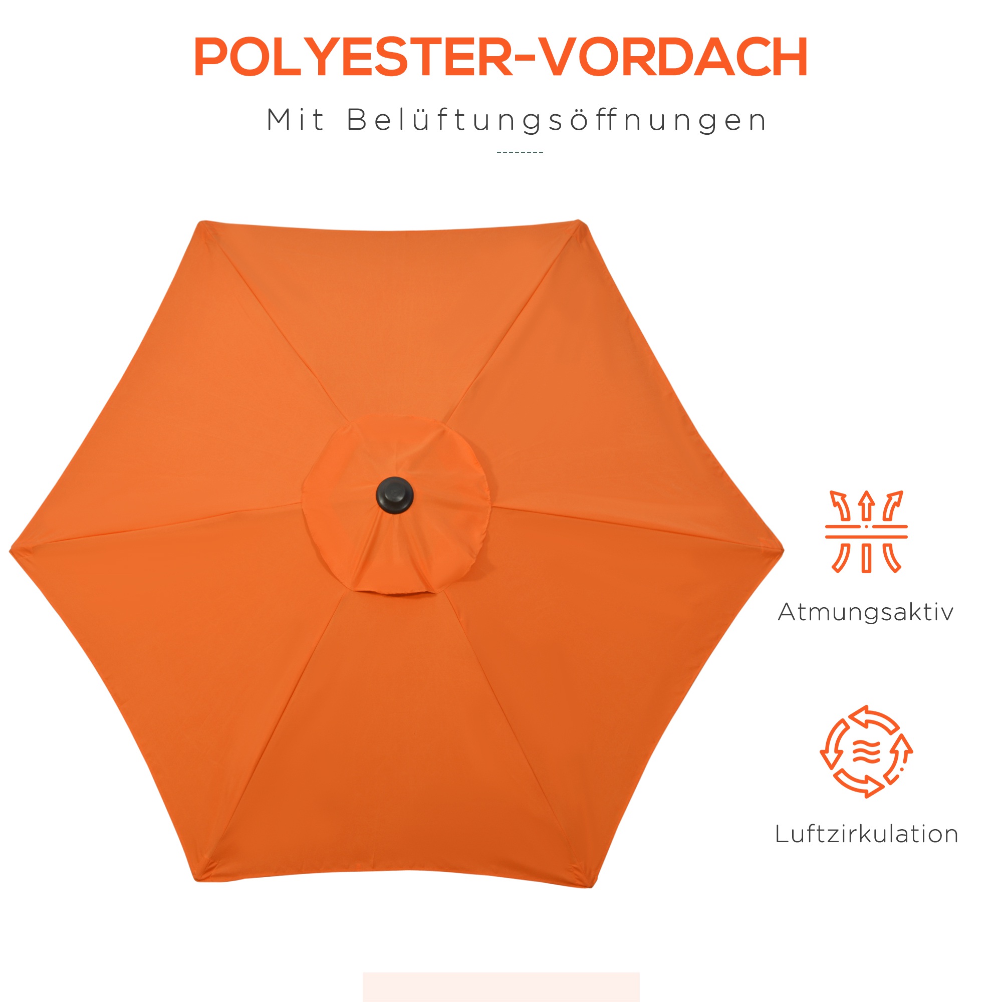 Sonnenschirm Ø196 cm, sechseckig Balkonschirm für Strand Balkon Garten, Orange