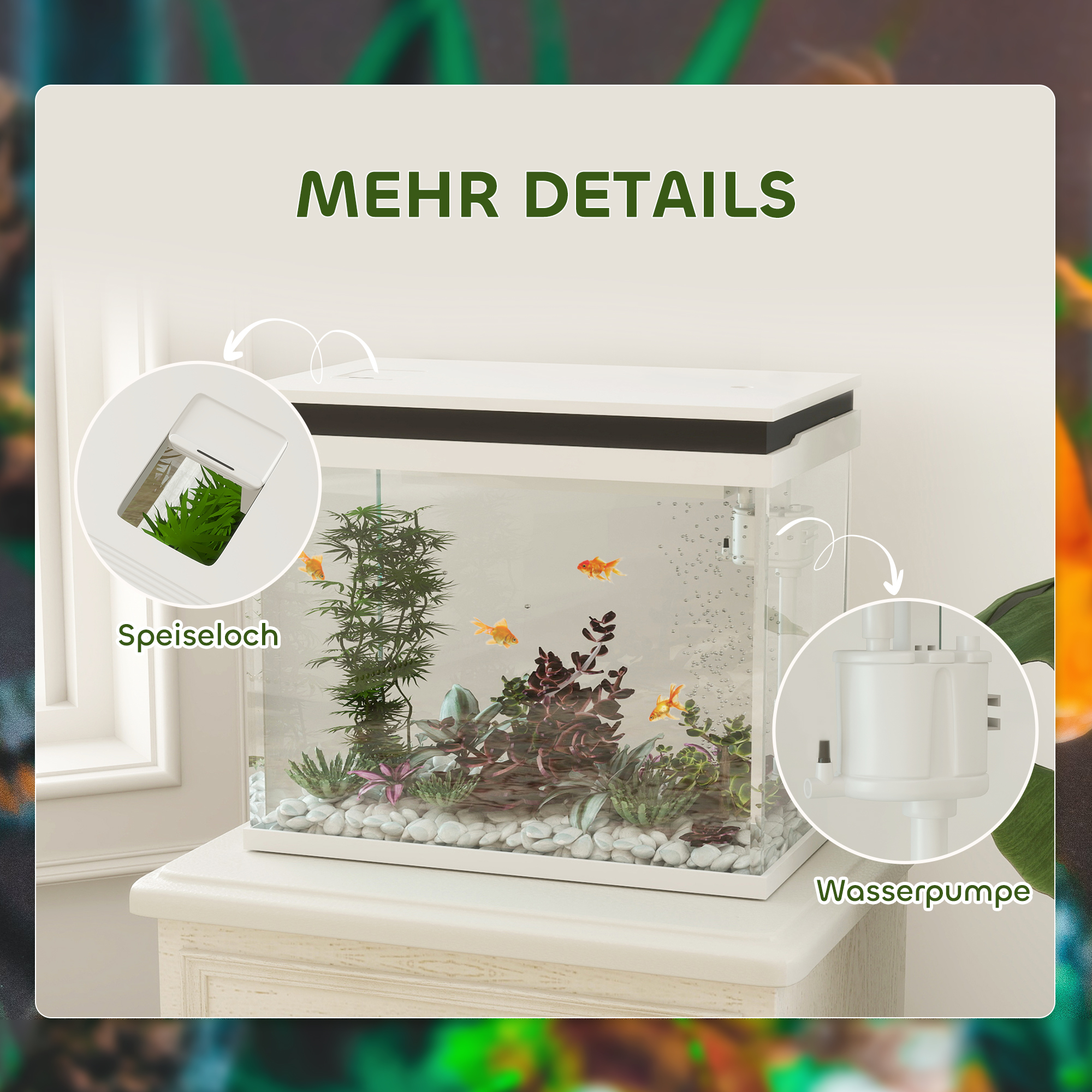 41 Liter Glas-Aquarium mit Filtersystem, LED-Lichtern, Wasserpumpe, für verschiedene Fischarten, Weiß