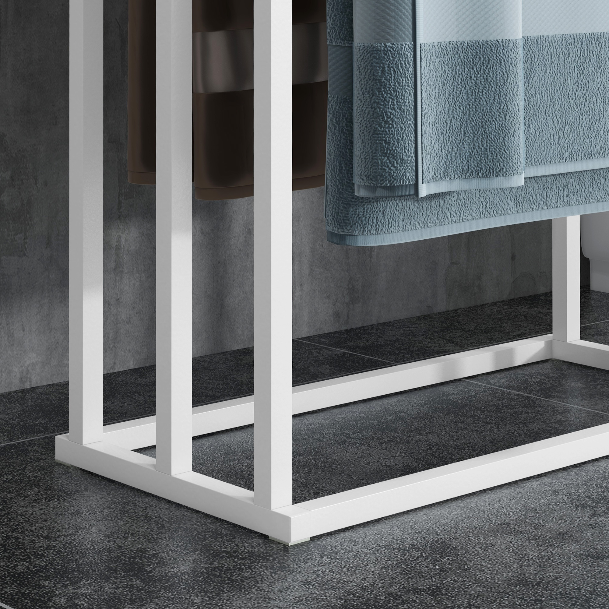 Handtuchhalter Handtuchalter-Set 3 Handtuchstangen, Industriedesign, Bambus, 45 x 22,5 x 86 cm, Weiß + Natur