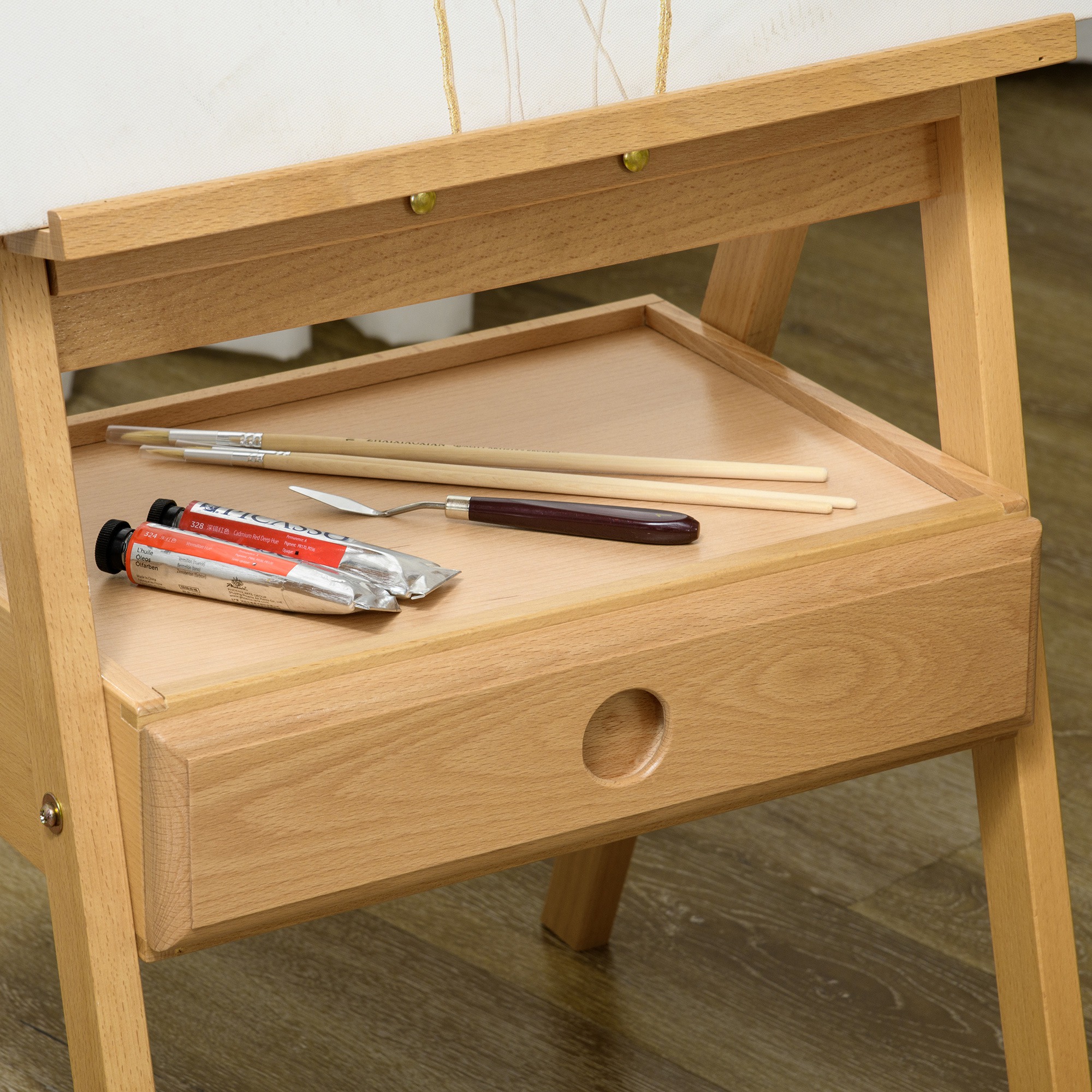 Staffelei, Künstlerstaffelei, Höhenverstellbar, 1Schublade, Natur + Schwarz