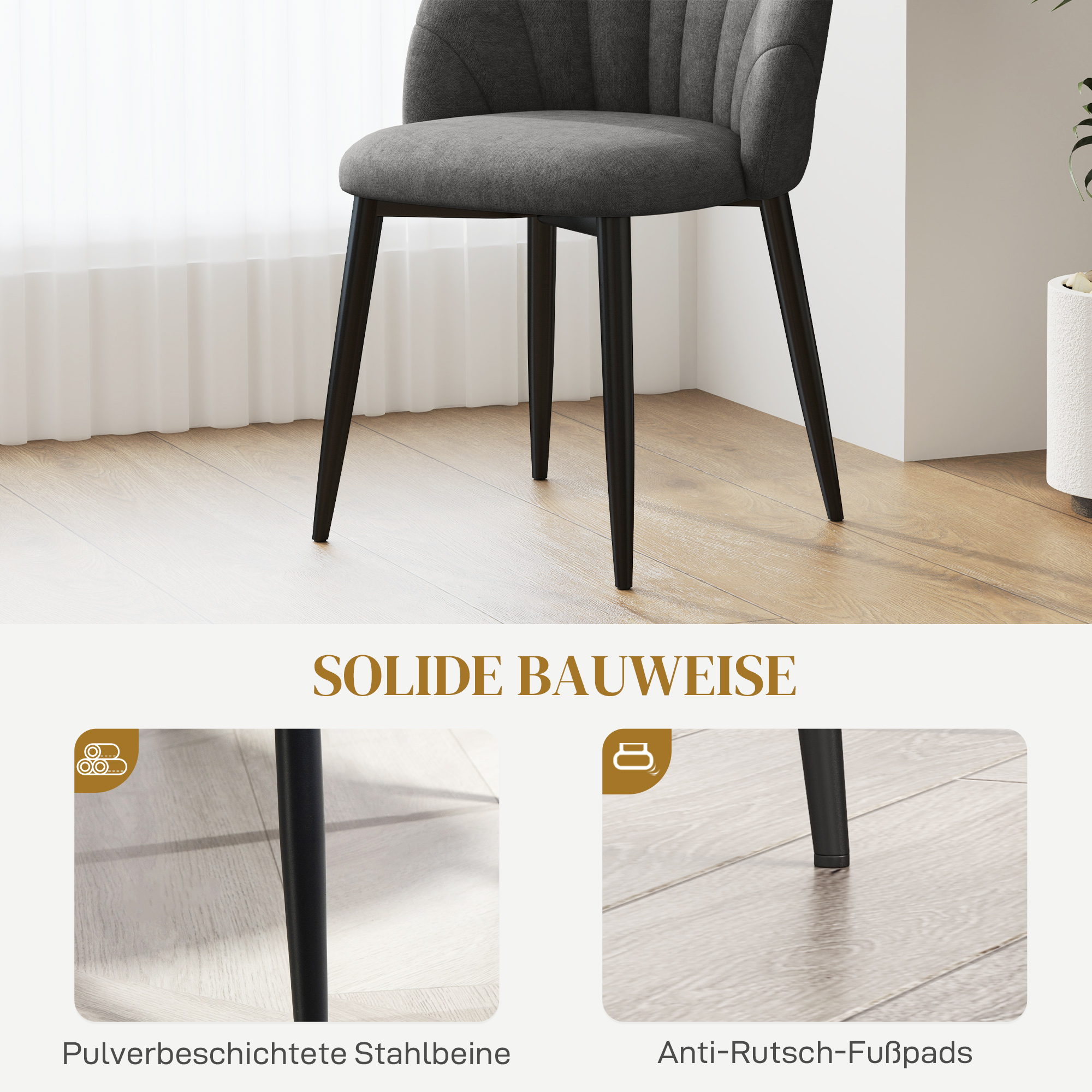 4er-Set Esszimmerstühle, Küchenstühle in Samtoptik, Stahlbeine, armlos, Grau