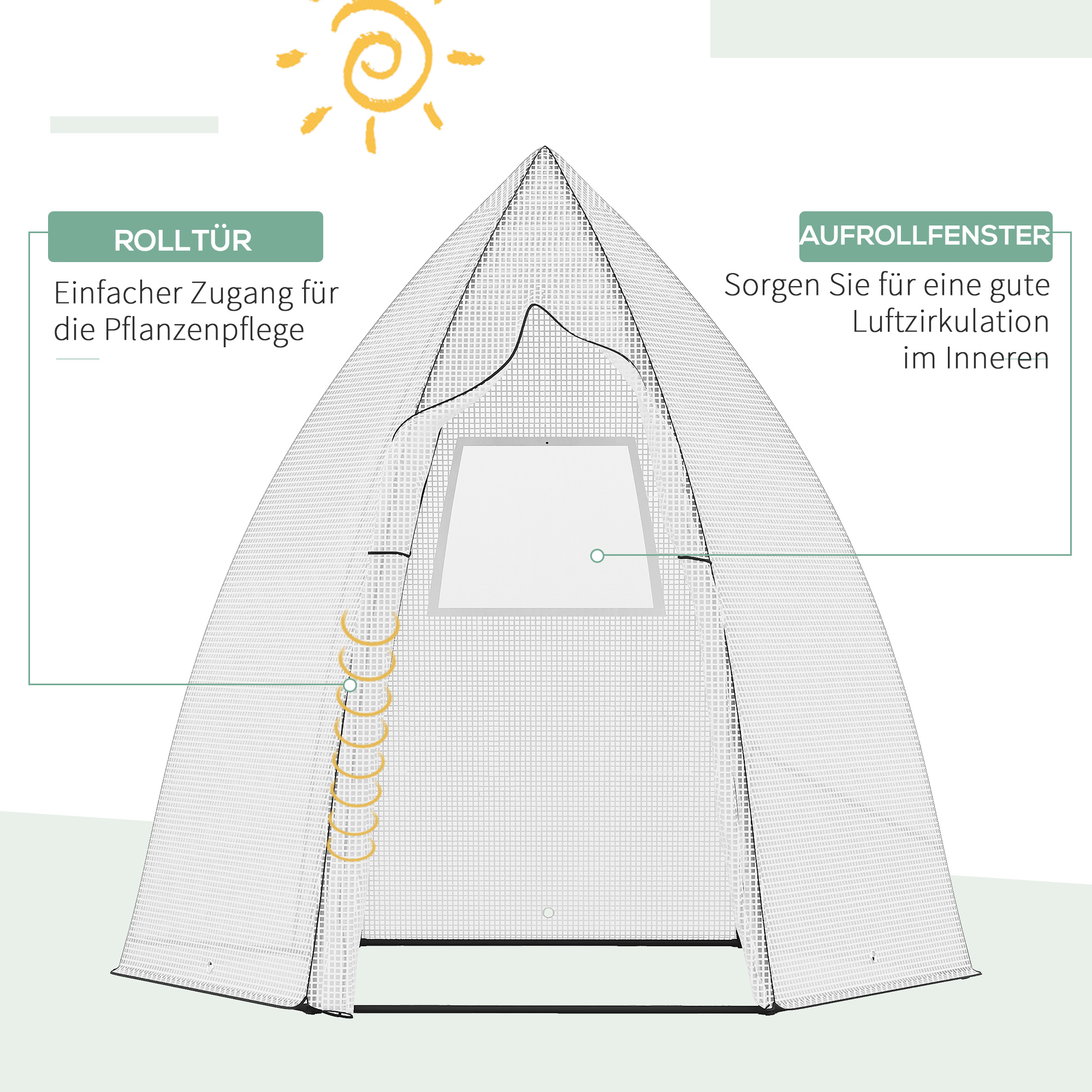 Mini Gewächshaus Überwinterungszelt für Pflanzen mit Rolltür Garten Balkon Winterschutz Weiß 160 x 140 x 180 cm