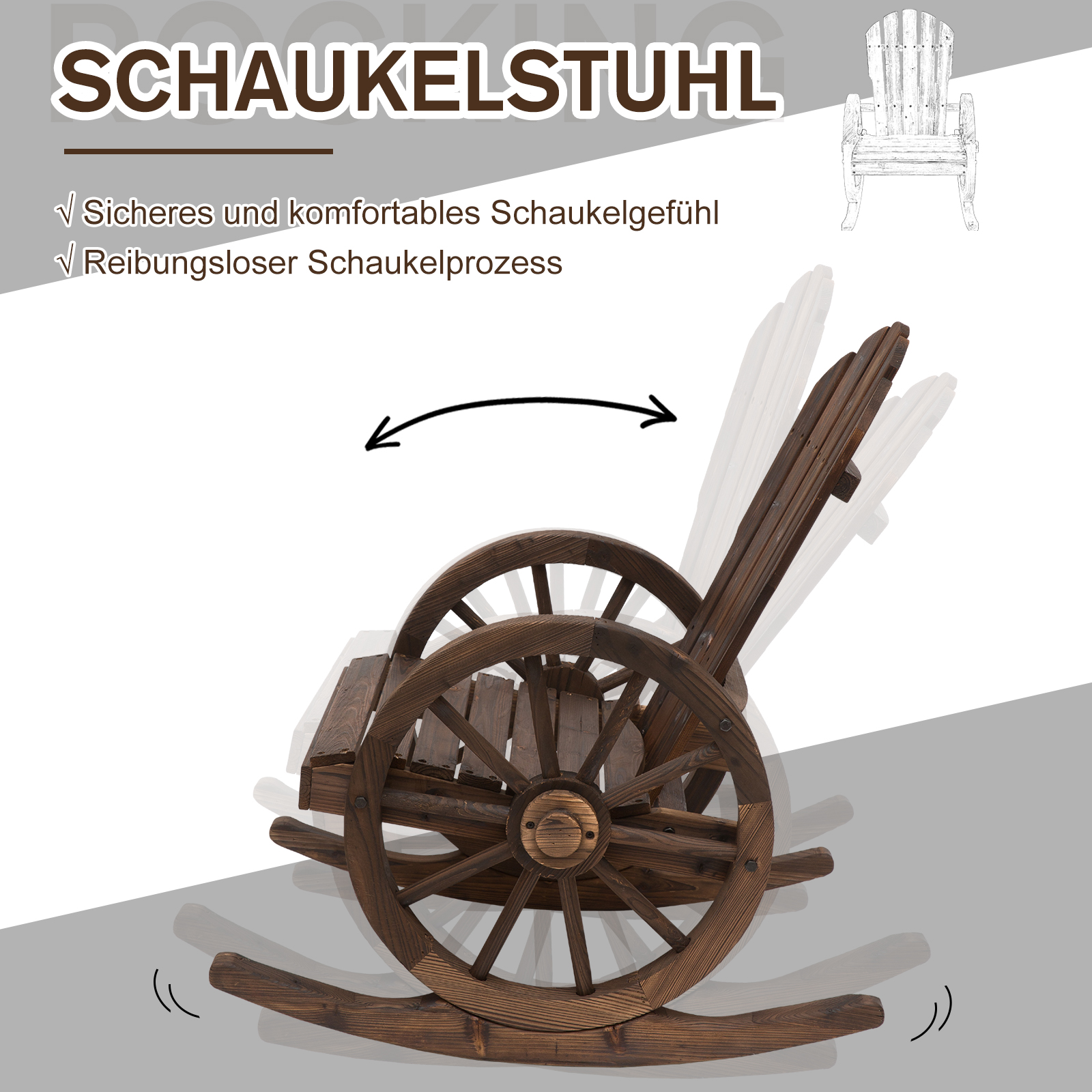 Schaukelstuhl Rustikales Design Versiegeltes Massivholz  Wetterbeständig 68 cm x 88 cm x 92 cm