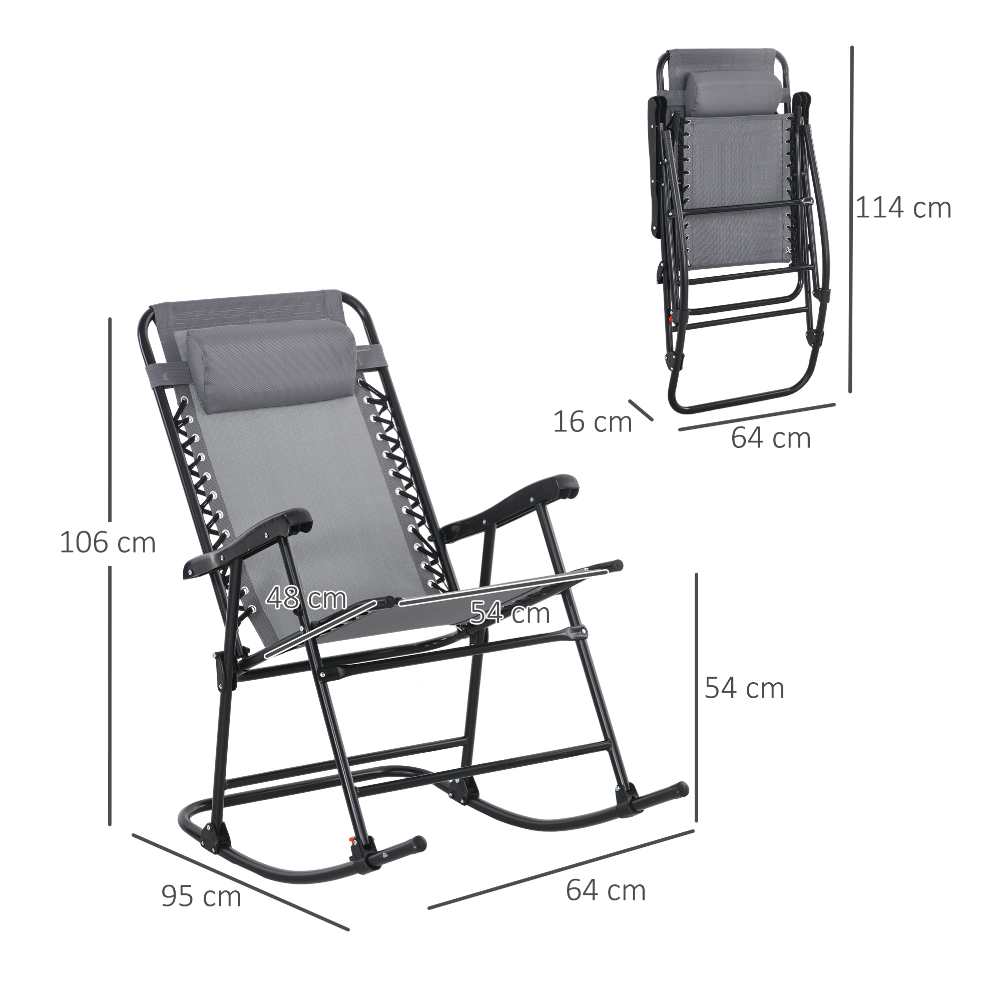 Outdoor Schaukelstuhl, wetterfest, klappbar, mit Kopfkissen, bis 120 kg, Hellgrau