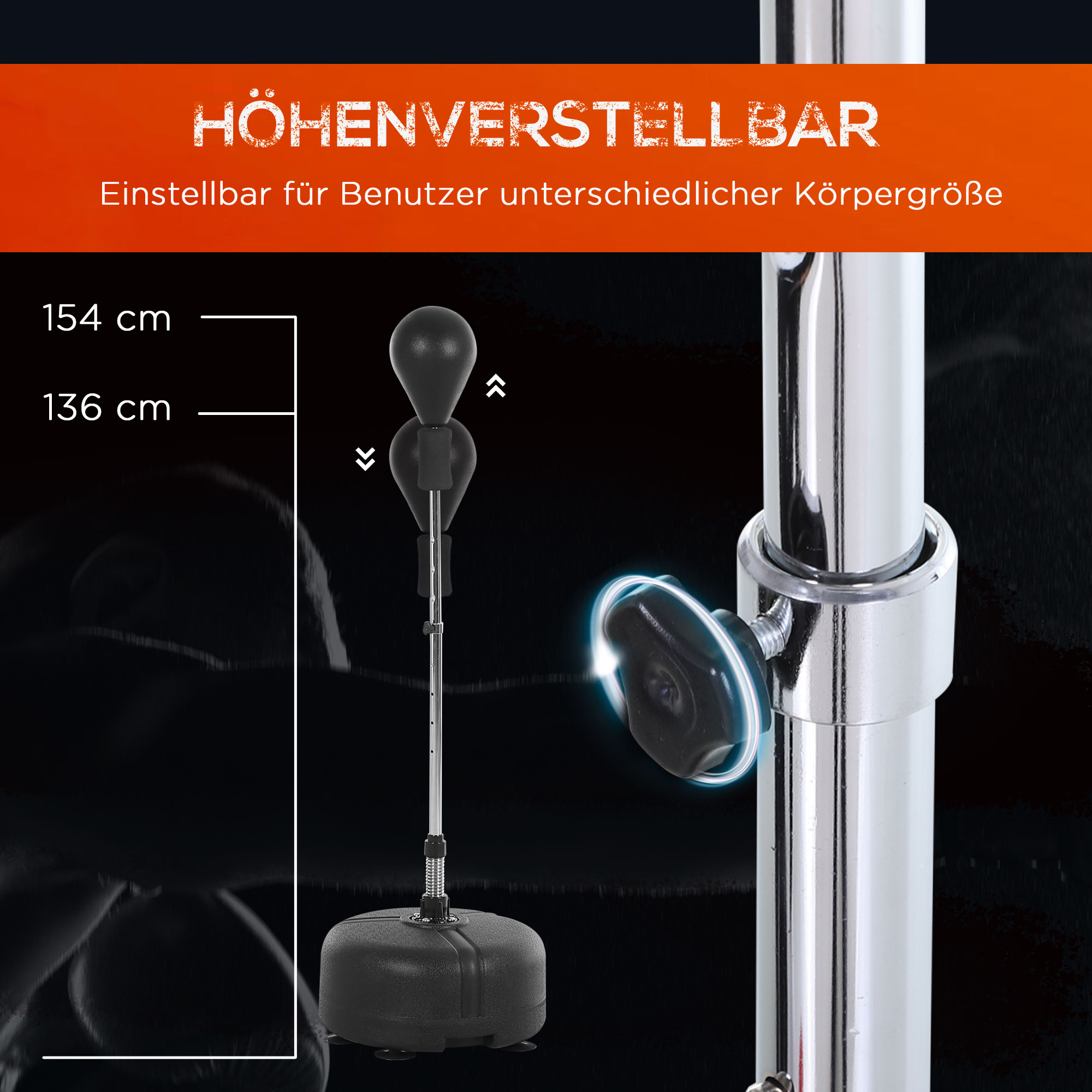 Punchingball Set Standbox Training Set 136-154 cm höhenverstellbar mit 1 paar Handschuhe Geeignet für Profis und Anfänger Schwarz