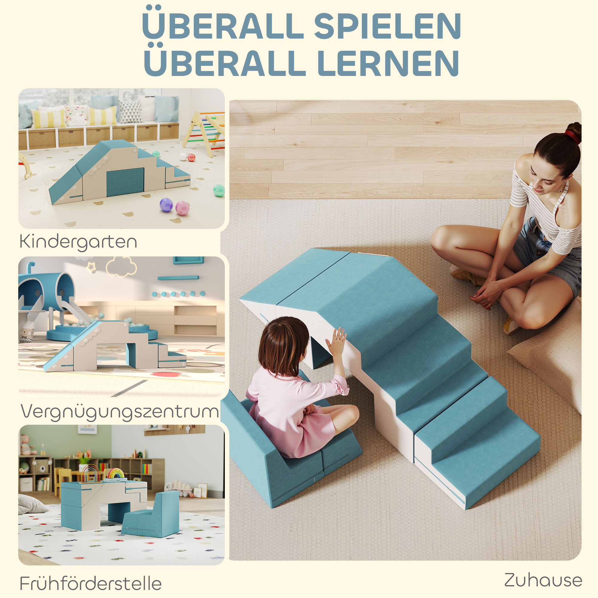 3-teiliges Kletter- und Krabbelset für Kleinkinder, Kunstleder, Schaumstoff, Gelb