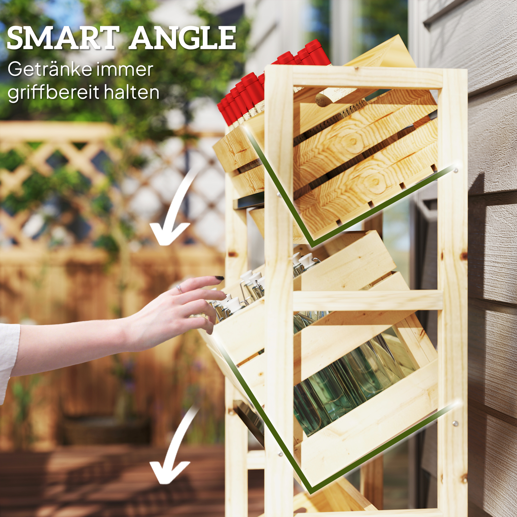 Getränkekistenregal für 3 Getränkekisten Getränkeregal Holz Kistenregal mit 3 Ebenen 56 x 32 x 112 cm Naturholz