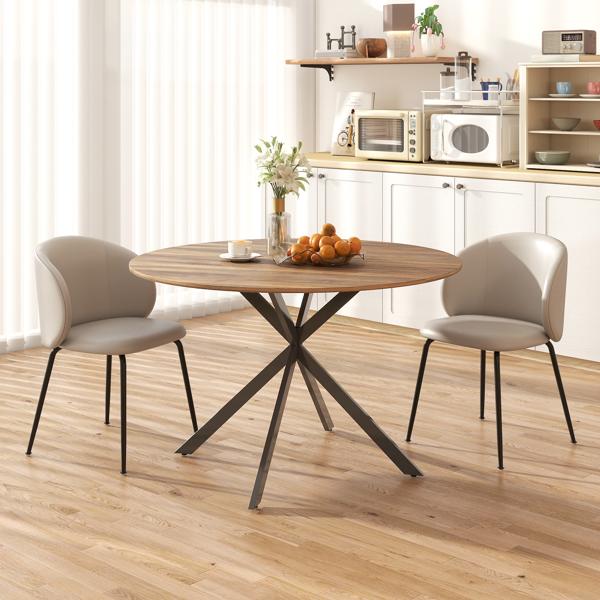 Runder Esstisch für 4 Personen, Küchentisch im Industriestil mit Stahlbeinen, für Esszimmer, Küche, Dunkelbraun