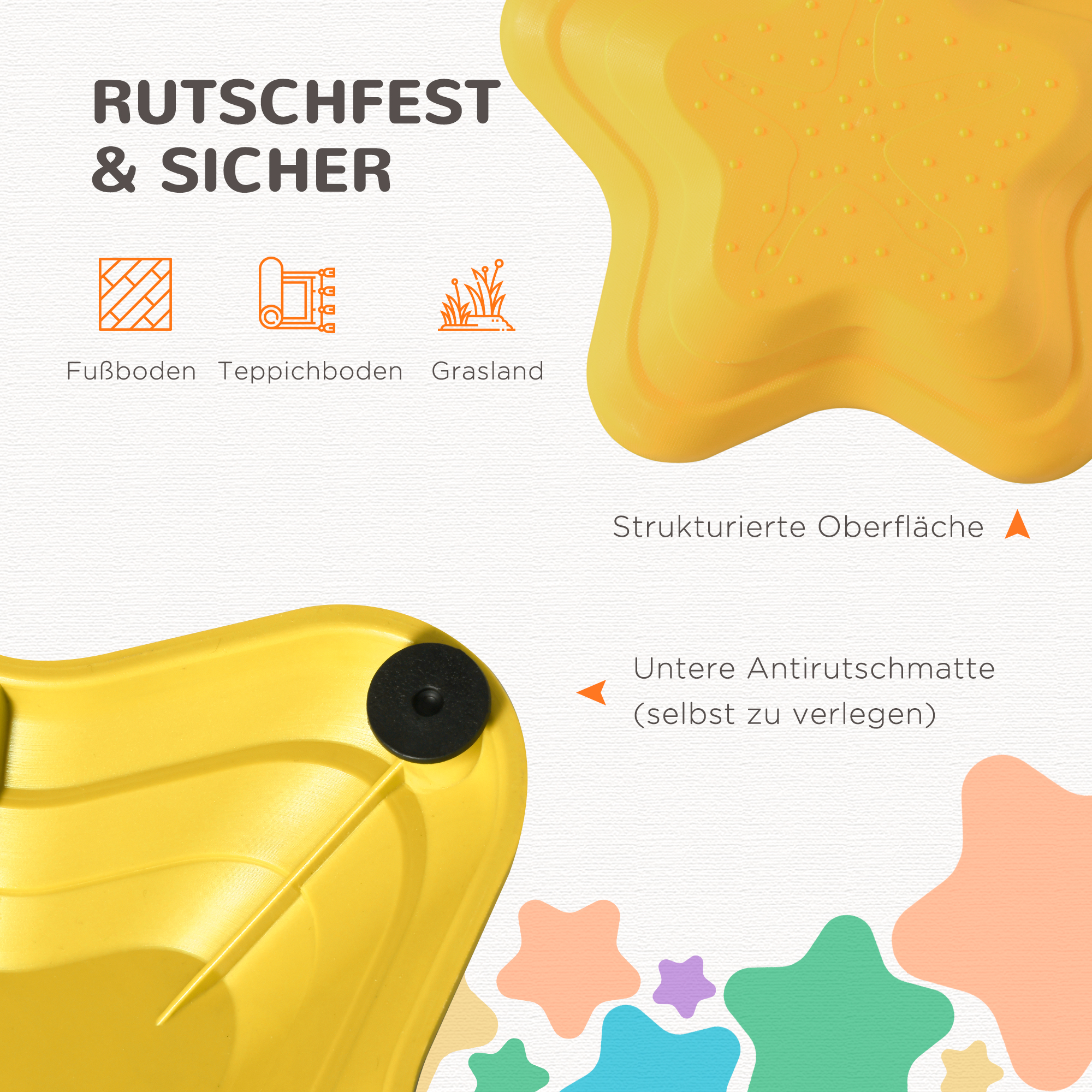 Trittsteine-Set für Kinder ab 3 Jahren, 5 Steine, rutschfest, bis 80 kg, Seestern-Design