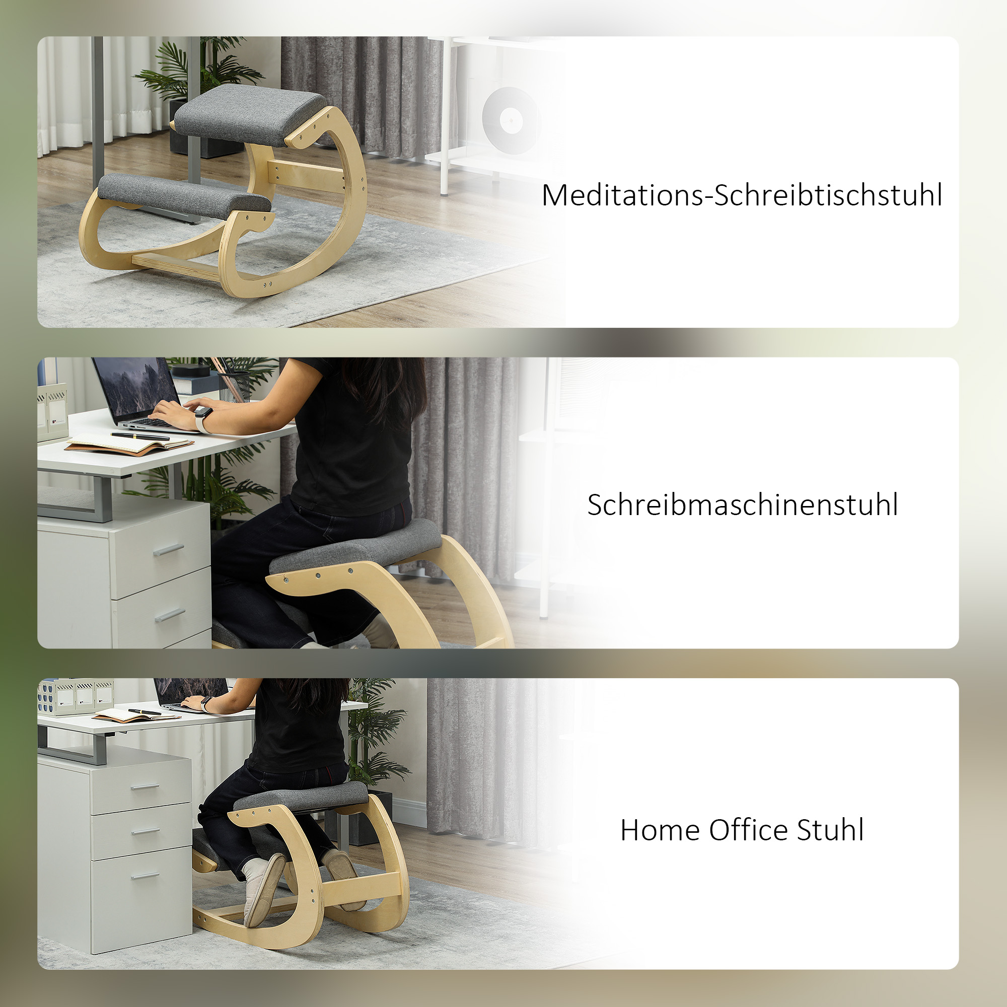 ergonomischer, schaukelnder Kniehocker für Homeoffice, zur Verbesserung der Körperhaltung, Grau