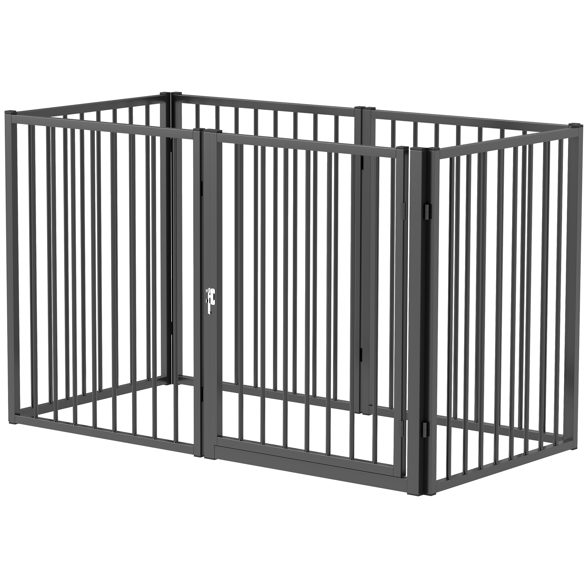 Welpenauslauf, Hundeauslauf, Welpengehege, 6 Paneele mit Tür, faltbarer und tragbarer Hundezaun, Stahl, Schwarz