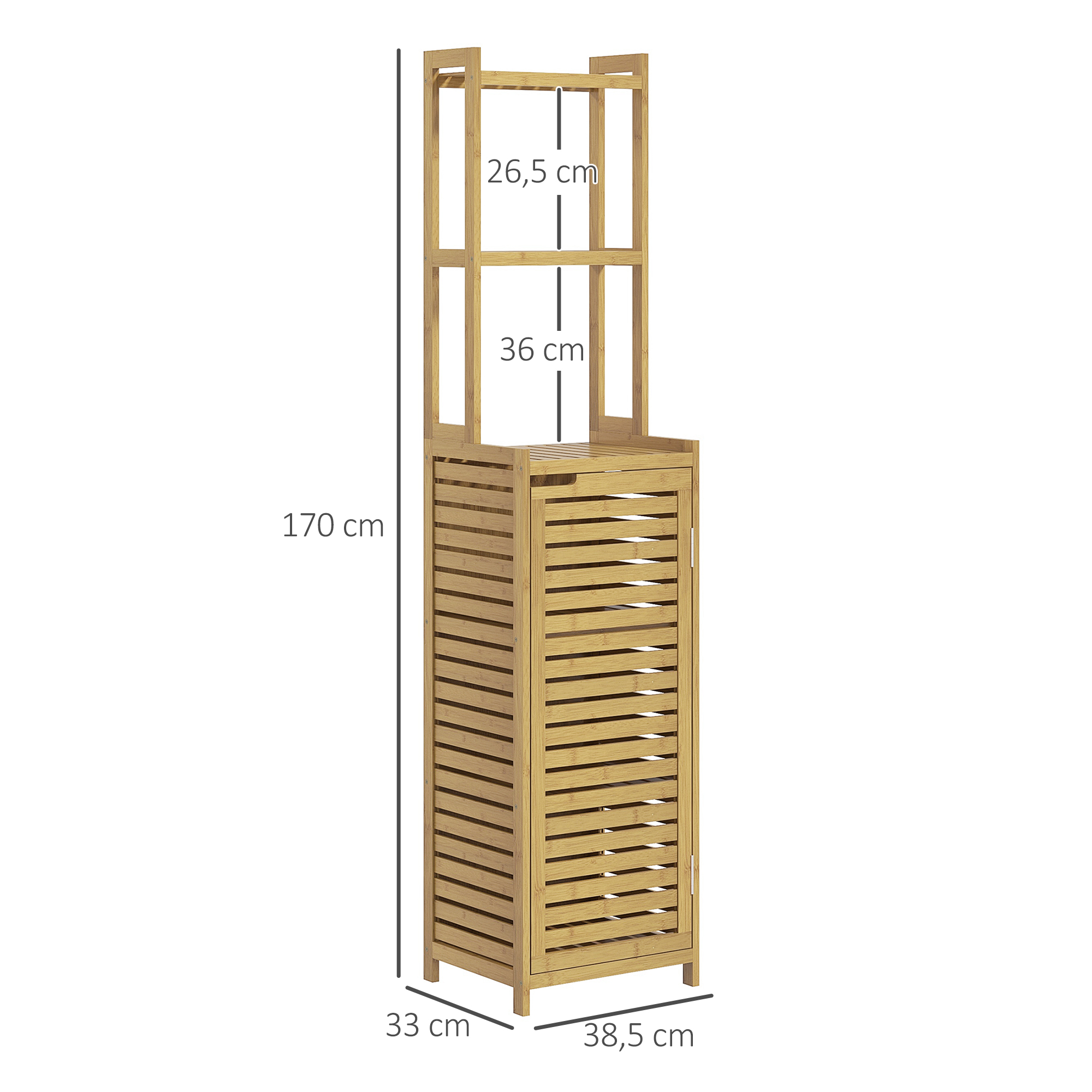 Badezimmerregal Badregal, 3 Regale, 1 Schrank, 38,5 cm x 33 cm x 170 cm, Natur