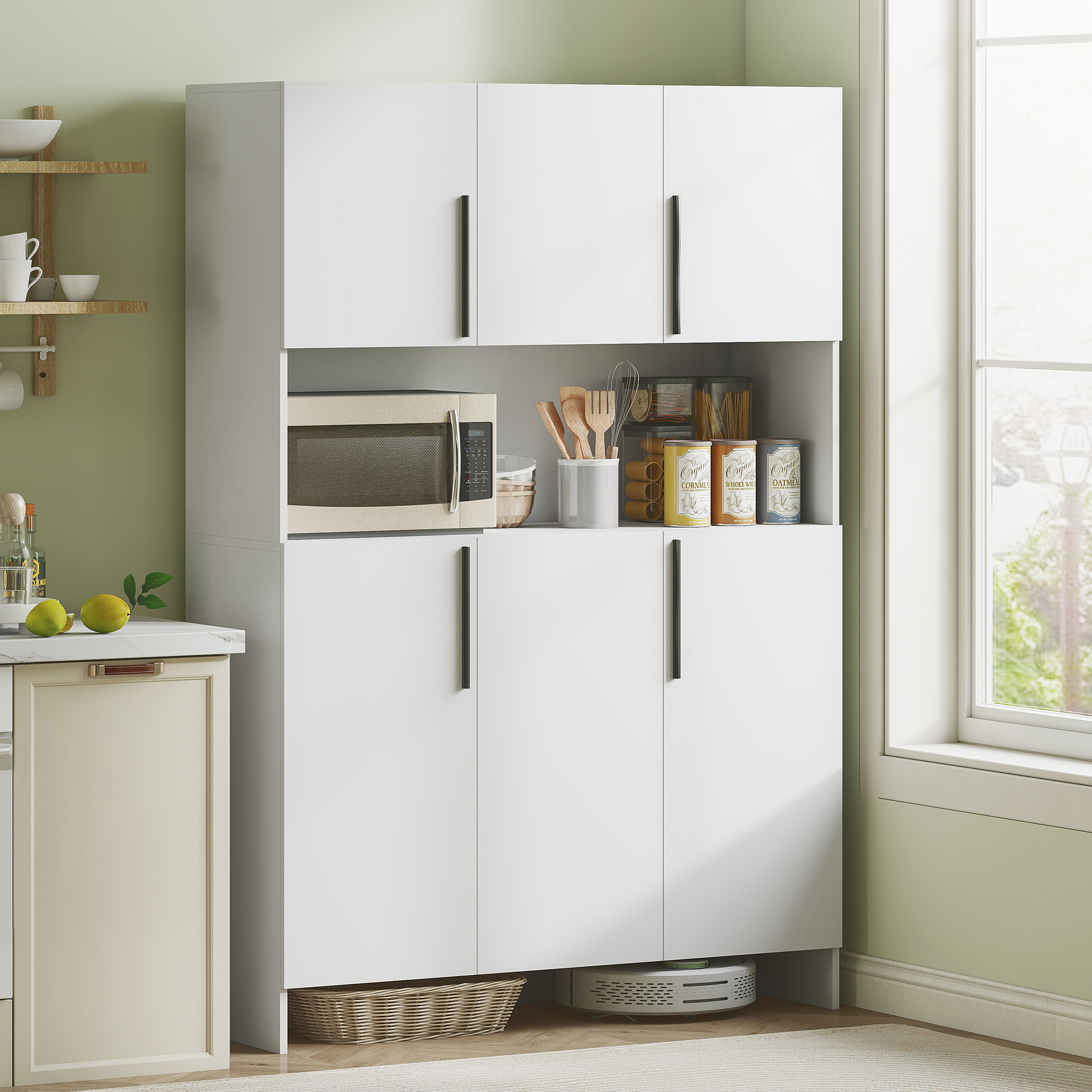 Küchenschrank, 4 Schränke, 6 Türen, 12 Scharniere, Arbeitsplatte, Spanplatte, Weiß